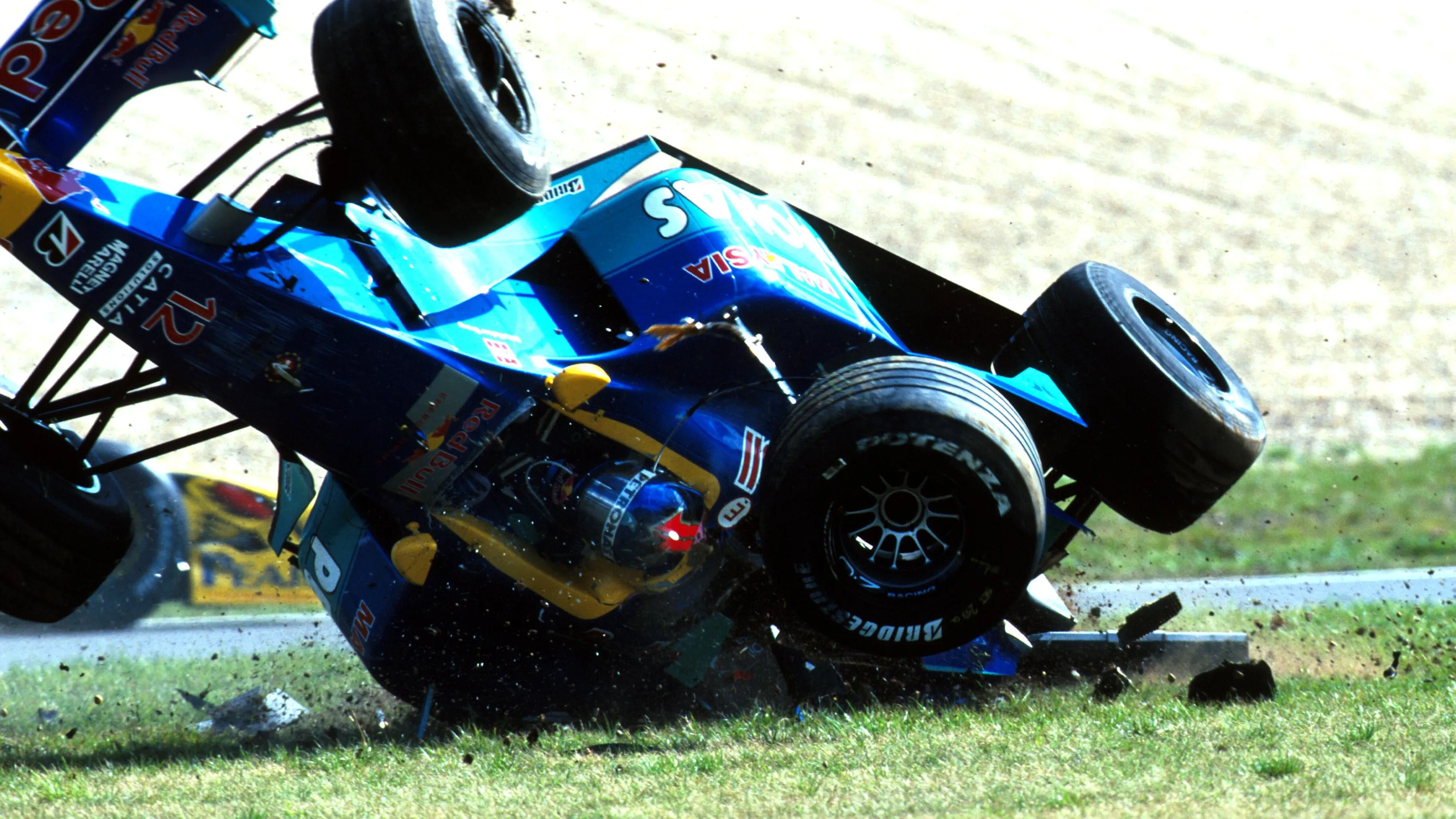 Pedro Diniz(BRA) Sauber Petronas C18 rolled at the first corner European Grand Prix, Rd 14,