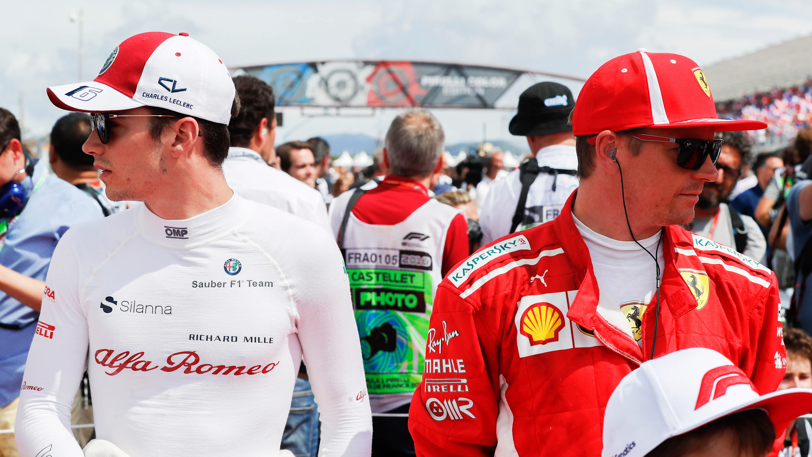 CIRCUIT PAUL RICARD, FRANCE - JUNE 24: Charles Leclerc, Sauber, and Kimi Raikkonen, Ferrari during