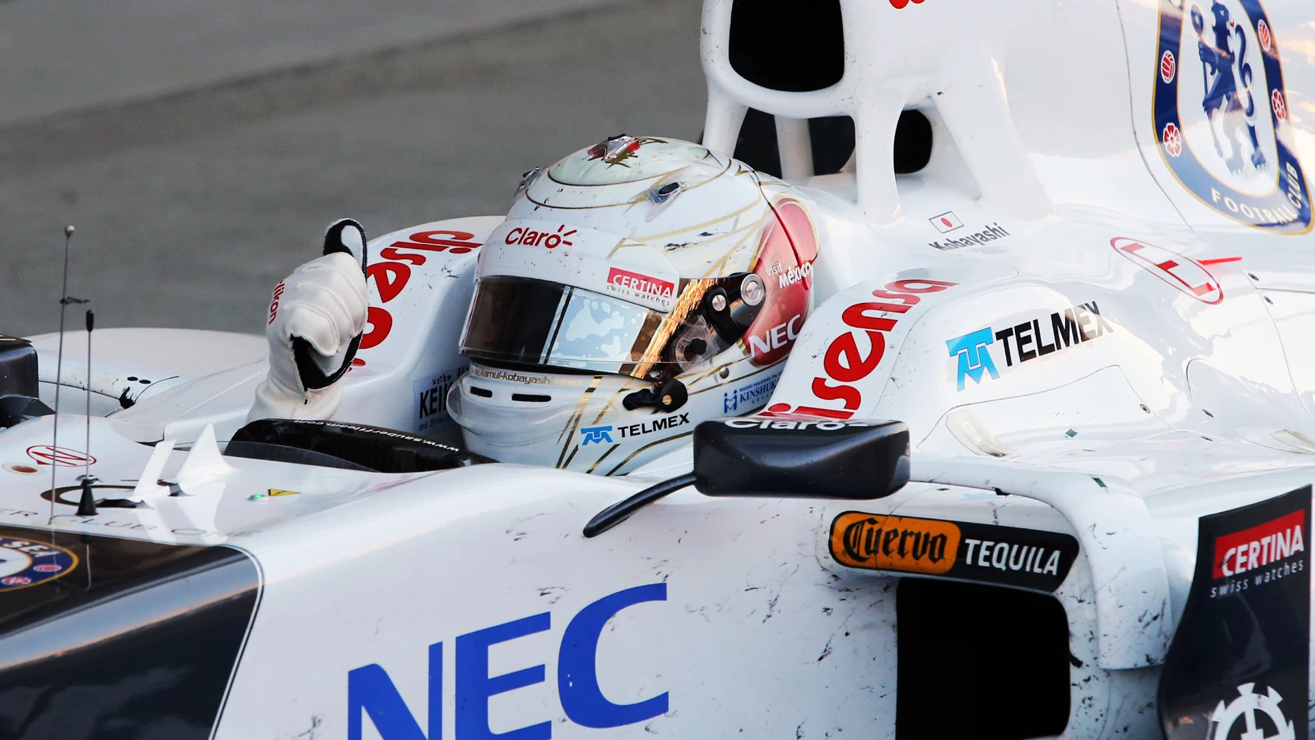 Kamui Kobayashi (JPN) Sauber C31 celebrates in parc ferme. Formula One World Championship, Rd15,