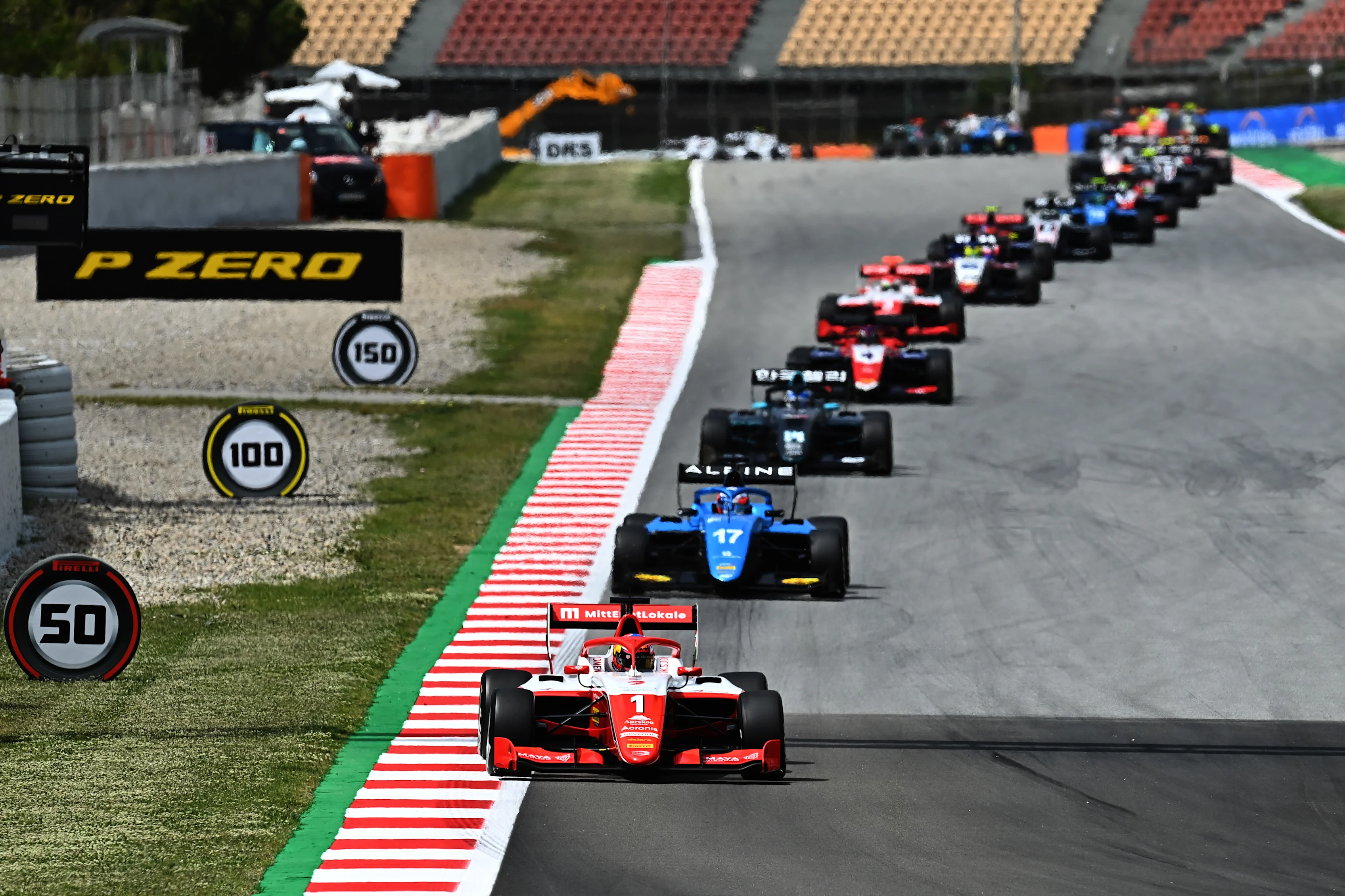 BARCELONA, SPAIN - MAY 09: Dennis Hauger of Norway and Prema Racing (1) leads Victor Martins of