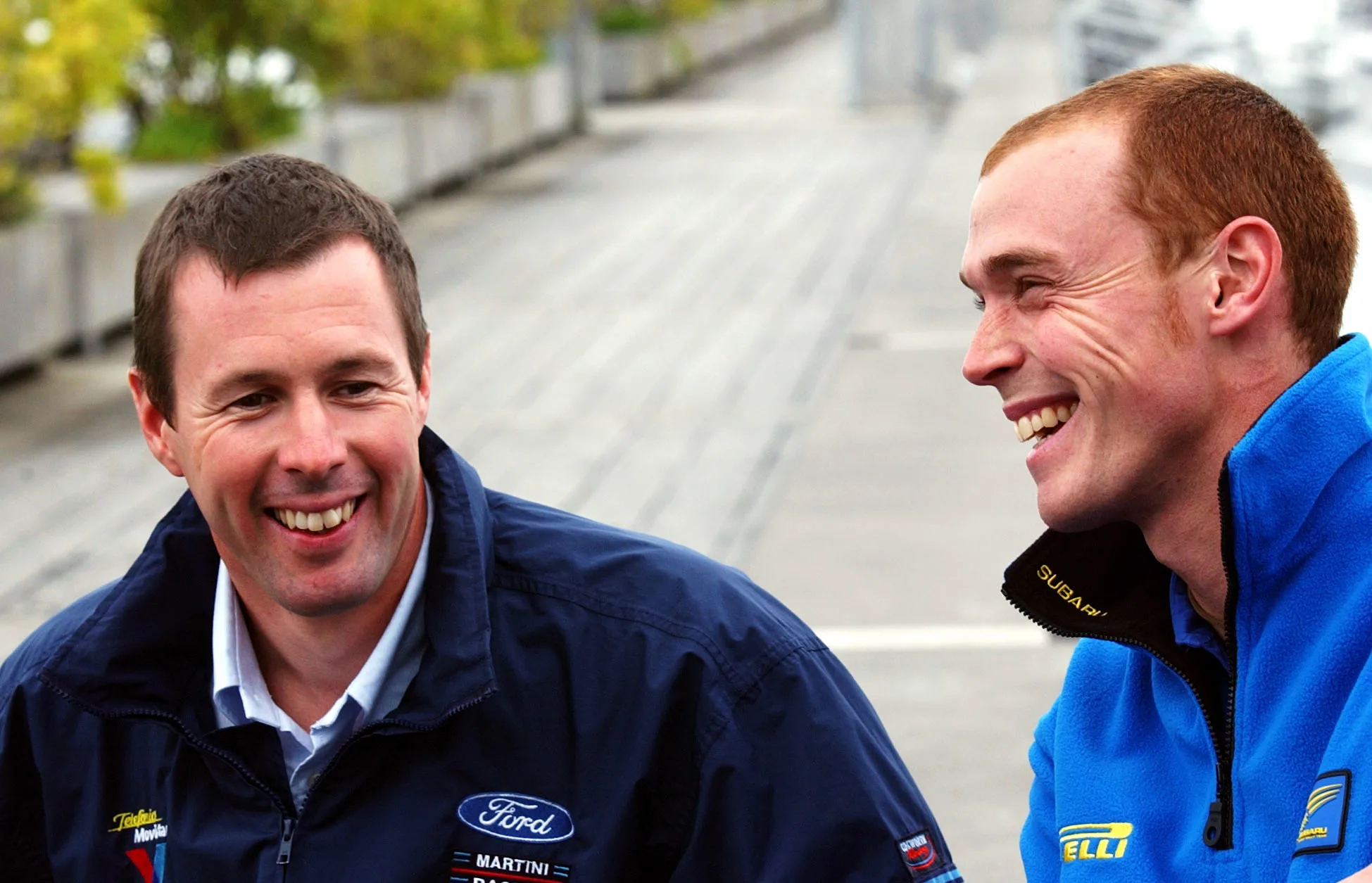 AUCKLAND, NEW ZEALAND - SEPTEMBER 20:  Subaru World Rally Team driver Richard Burns (R) with Ford