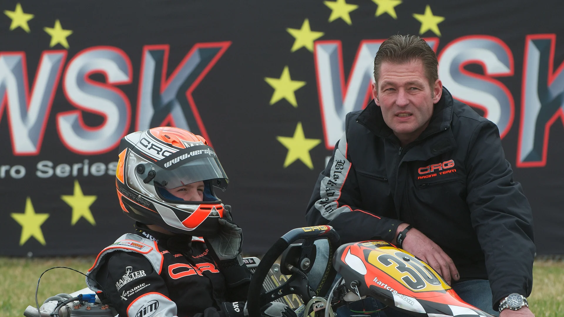 Max Verstappen (NDL) CRG with his father Jos Verstappen (NDL).  WSK Euro Series KF3, La Conca,