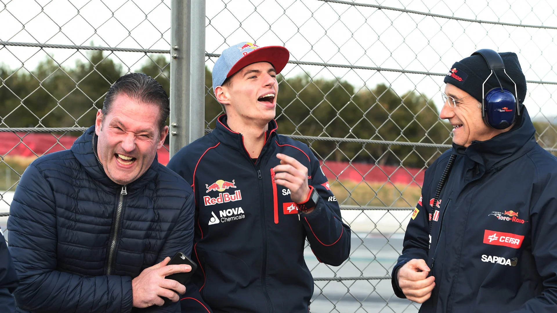 Max Verstappen (NDL) Scuderia Toro Rosso with father Jos Verstappen (NDL) and Franz Tost (AUT)
