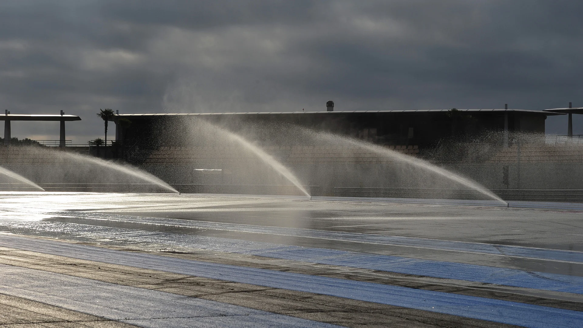 Sprinklers wet the track at Pirelli Formula One Wet Test, Day One, Paul Ricard, France, 25 January