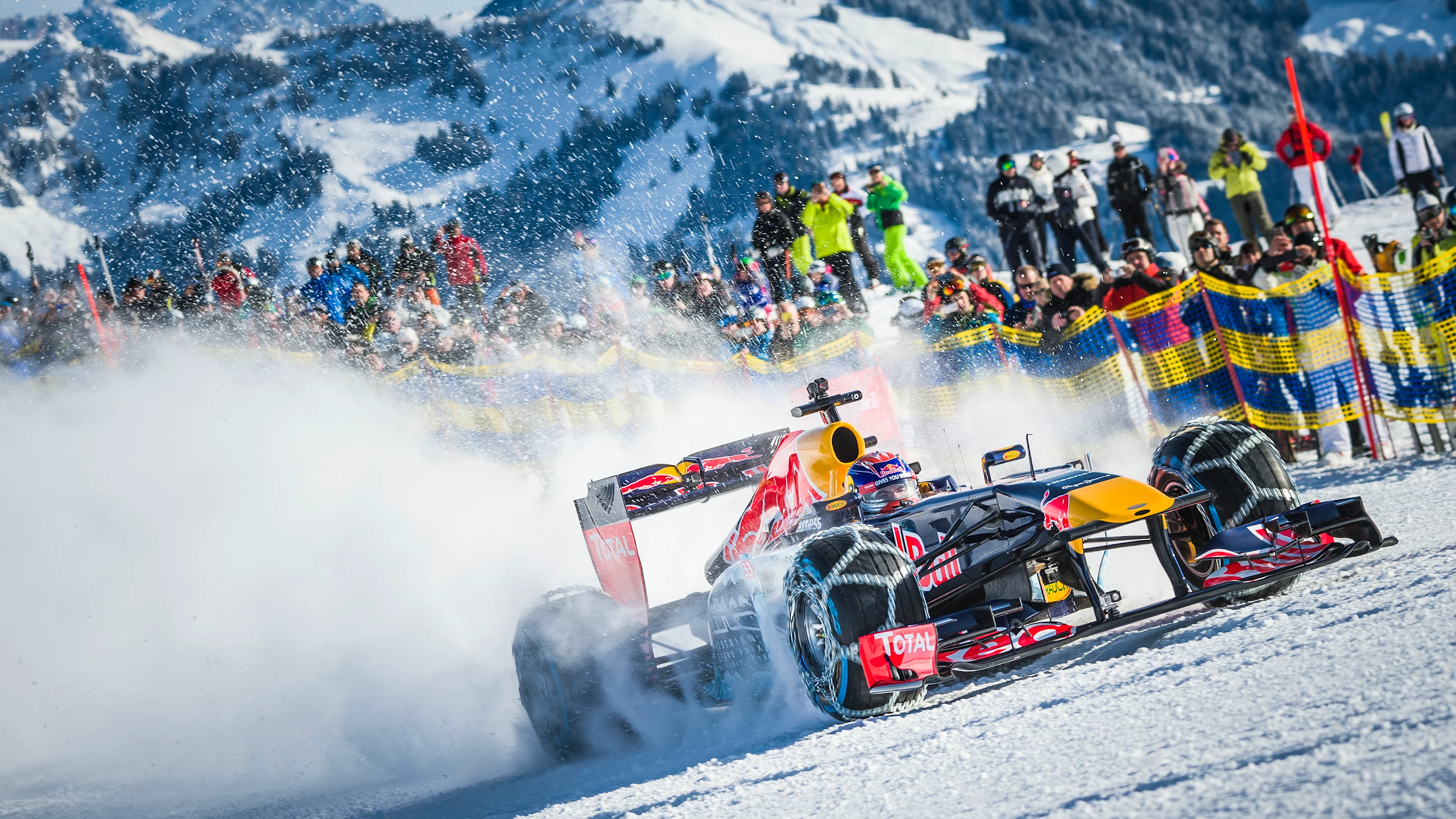 Max Verstappen performs during the F1 Showrun at the Hahnenkamm in Kitzbuehel, Austria on Jannuary