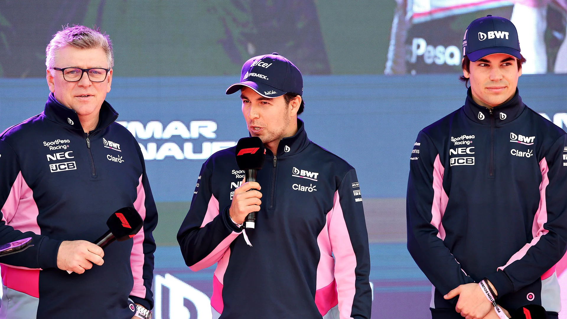 MELBOURNE, AUSTRALIA - MARCH 13: Sergio Perez of Mexico and Racing Point, Lance Stroll of Canada