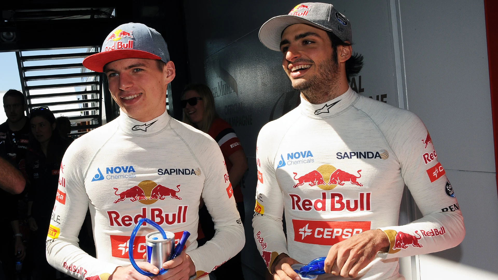 (L to R): Max Verstappen (NDL) Scuderia Toro Rosso and Carlos Sainz jr (ESP) Scuderia Toro Rosso on