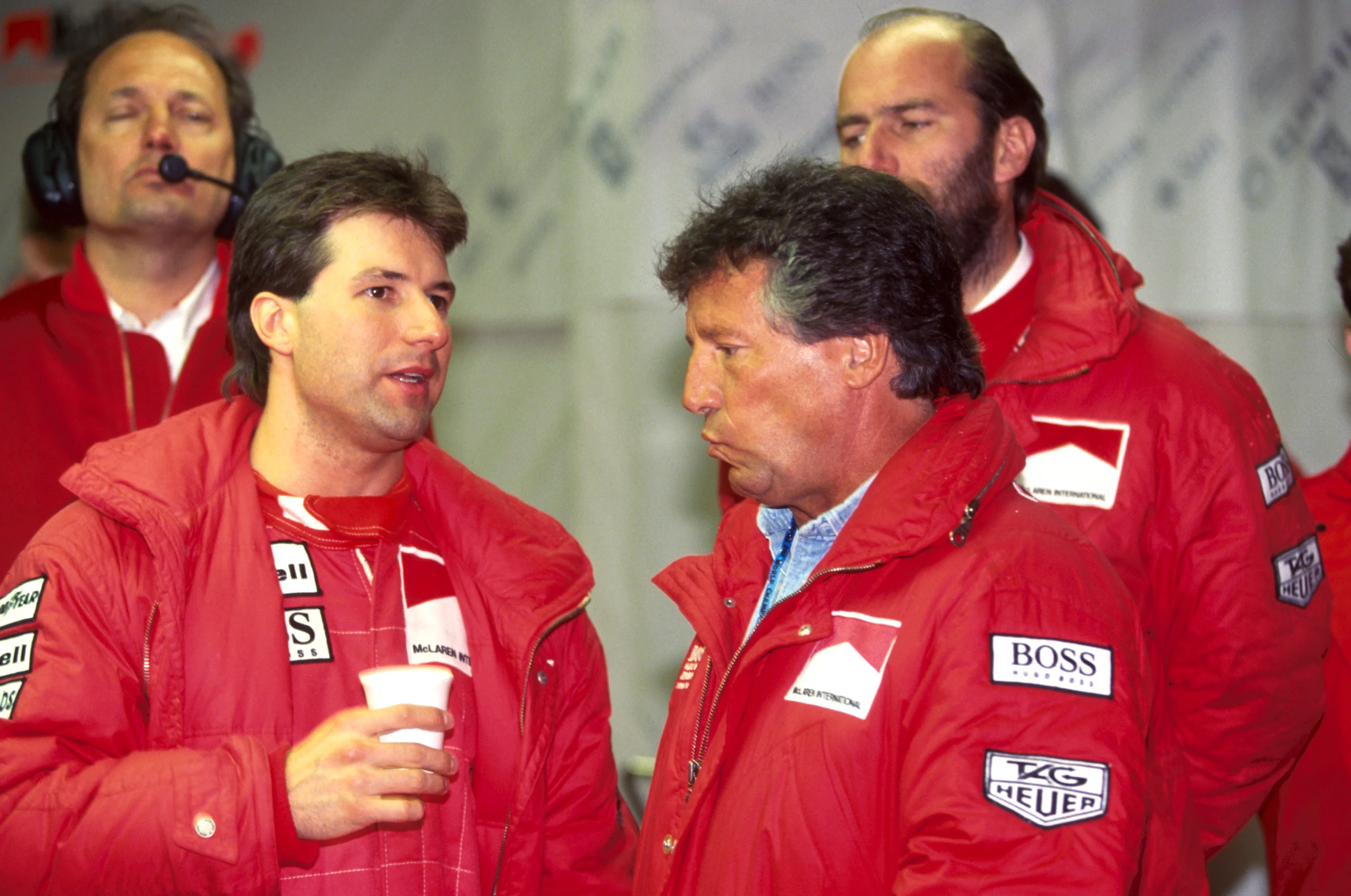 Michael Andretti (USA) Mclaren Ford with Mario Andretti (USA) European Grand Prix, Rd3,