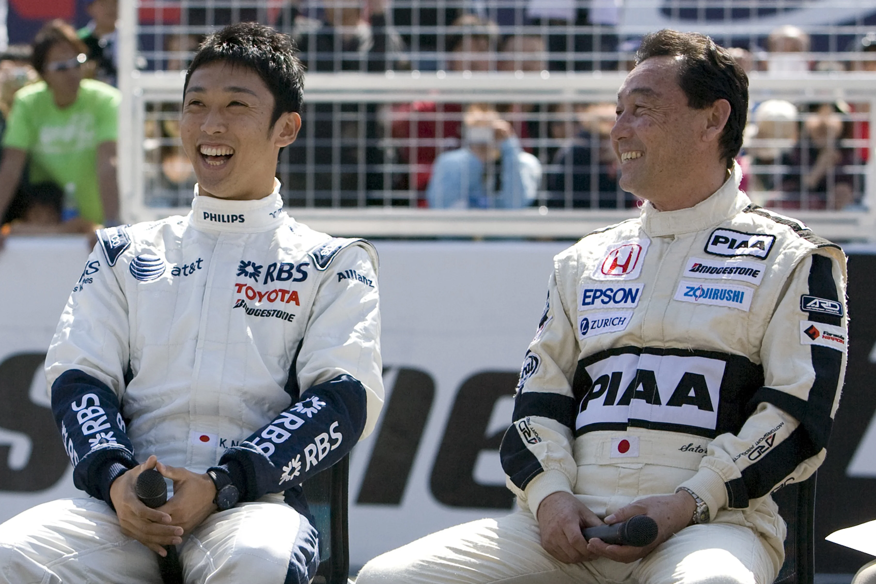 L-R: Aguri Suzuki (JPN), Kazuki Nakajima (JPN) Williams, and Satoru Nakajima (JPN), are interviewed