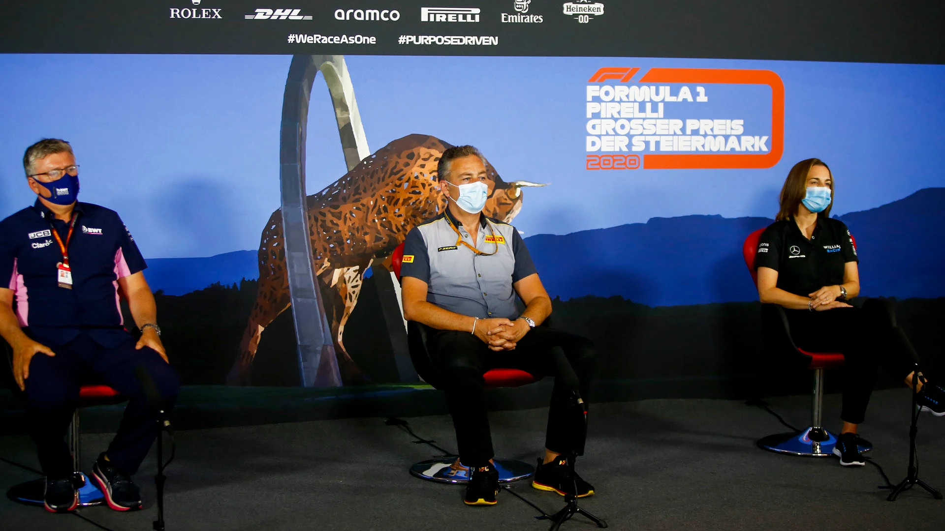 Otmar Szafnauer, Team Principal and CEO, Racing Point, Mario Isola, Racing Manager, Pirelli