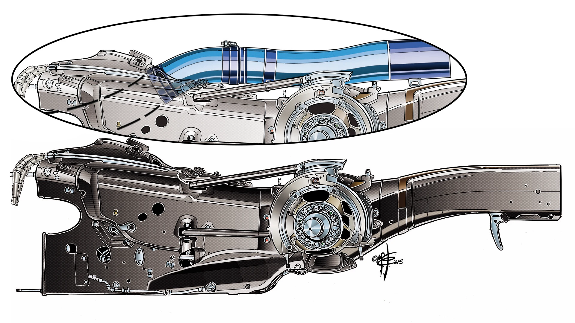 Ferrari SF15-T - exhaust/gearbox packaging