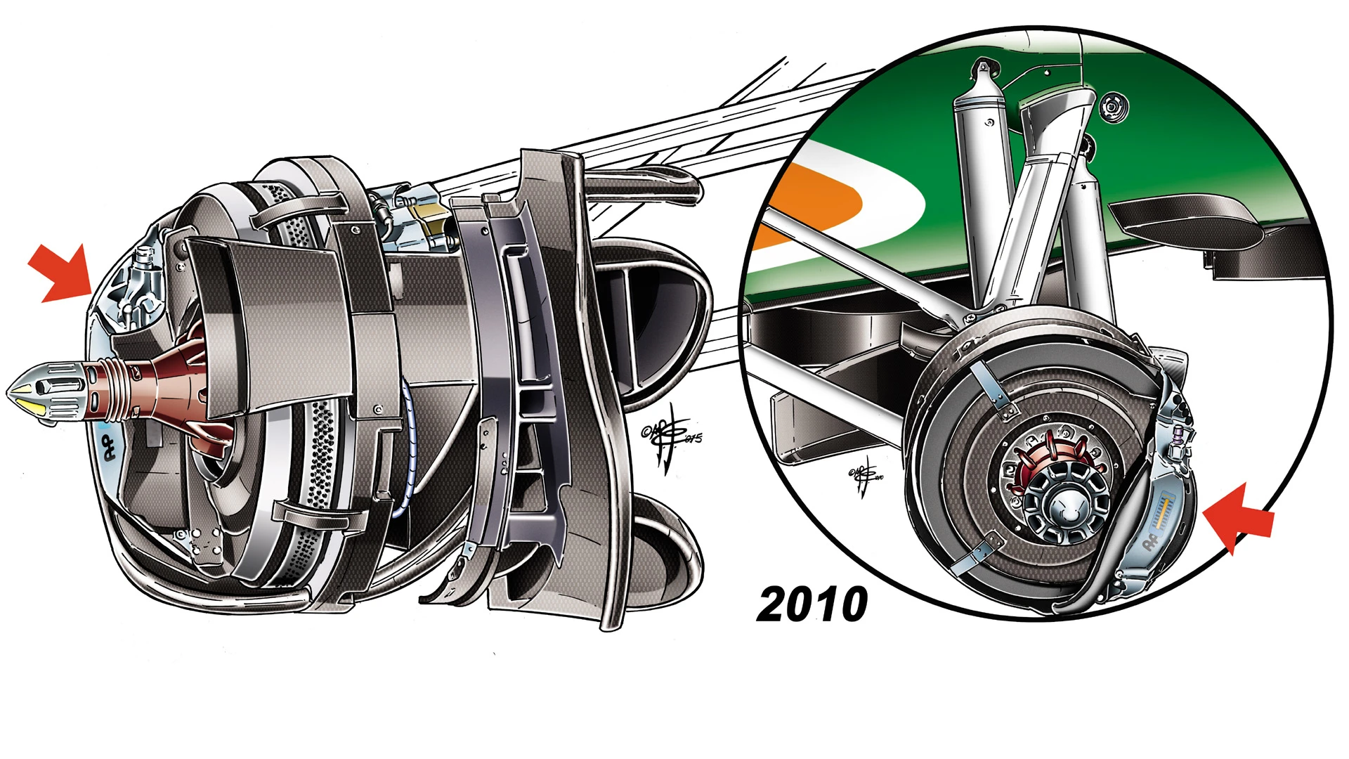 Force India VJM08 - brake caliper positioning