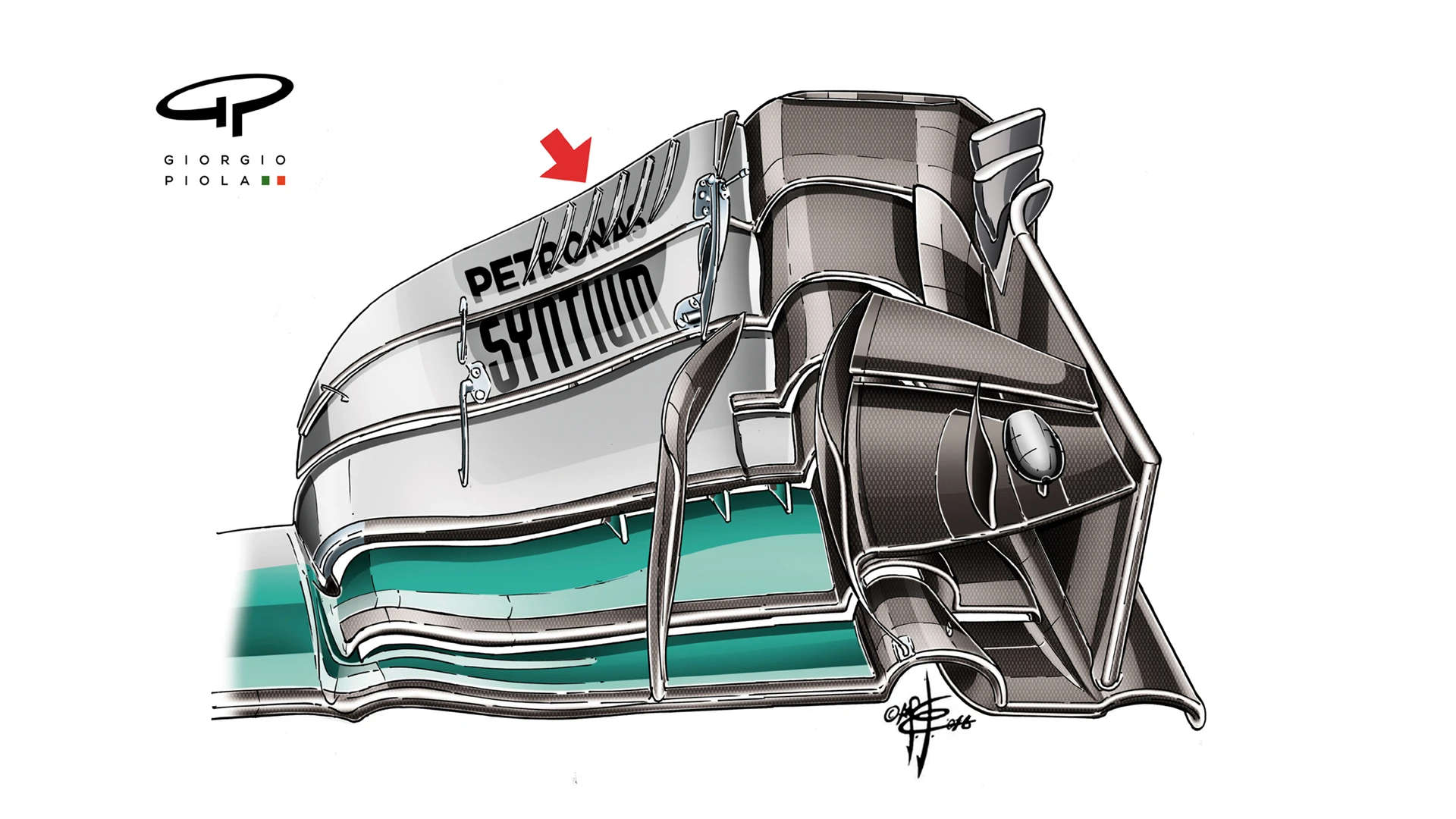 Mercedes F1 W07 Hybrid - front wing fins