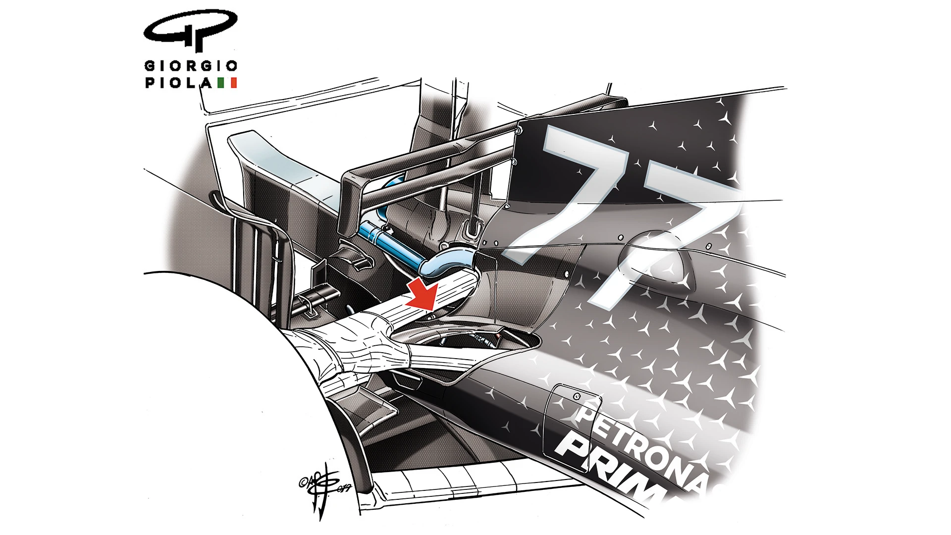 Valtteri Bottas's W10 featured more extensive cooling around the rear suspension in FP1 - and this was the eventual set-up Mercedes chose.