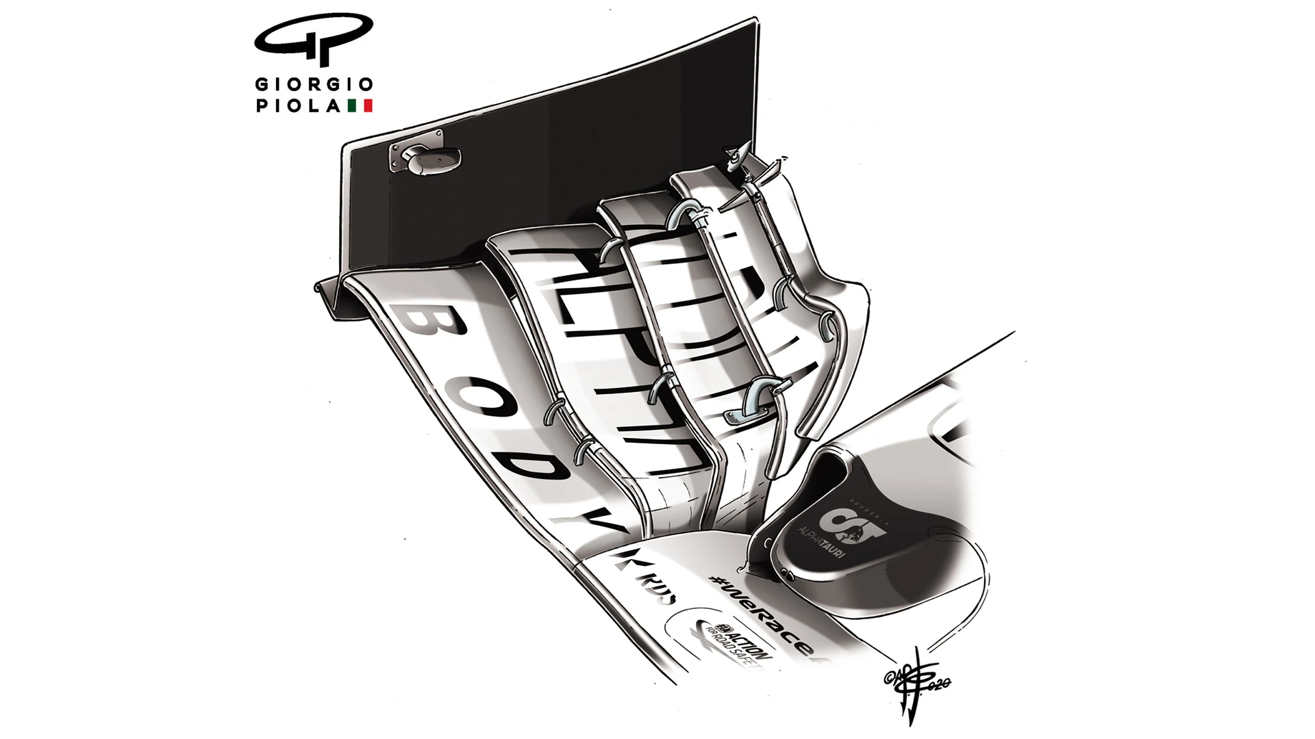 The inboard-loaded front wing of the AT01 doesn't have such deep elements towards the outer ends as the RB15's front wing