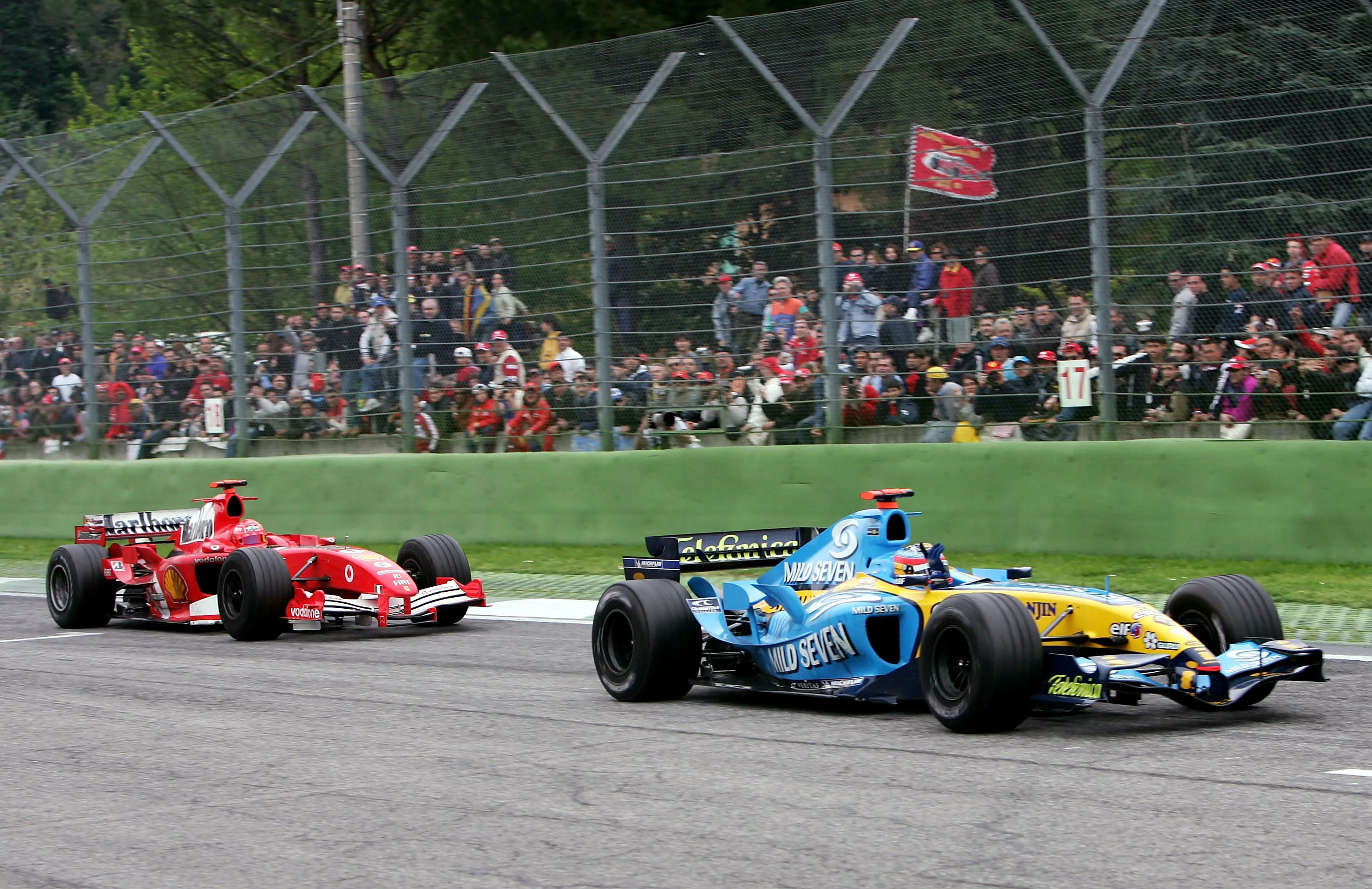 IMOLA, ITALY - APRIL 24: Fernando Alonso of Spain and Renault celebrates winning the San Marino F1