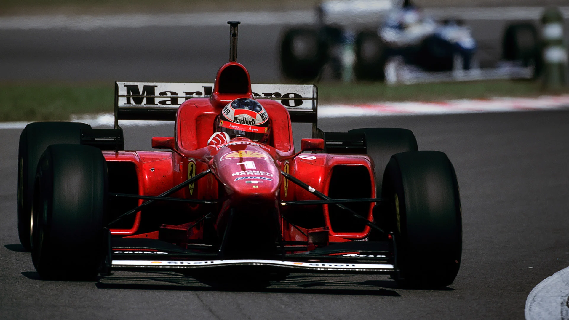 Michael Schumacher, Jacques Villeneuve, Ferrari F310, Williams-Renault FW18, Grand Prix of Italy,