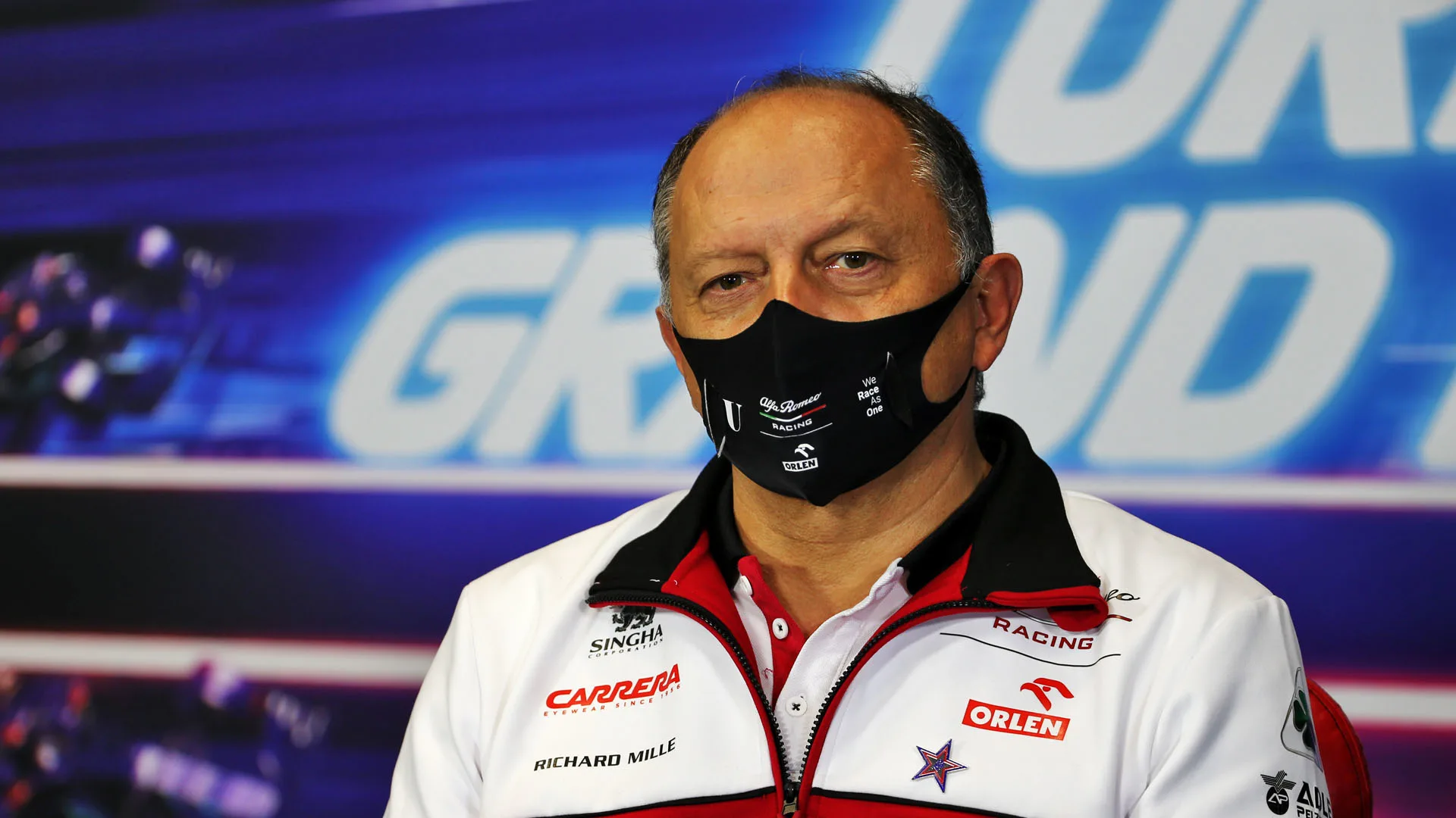 Frederic Vasseur (FRA) Alfa Romeo Racing Team Principal in the FIA Press Conference.
13.11.2020 Formula 1 World Championship, Rd 14, Turkish Grand Prix, Istanbul, Turkey, Practice Day.
- www.xpbimages.com, EMail: requests@xpbimages.com © Copyright: 
FIA Pool Image for Editorial Use Only