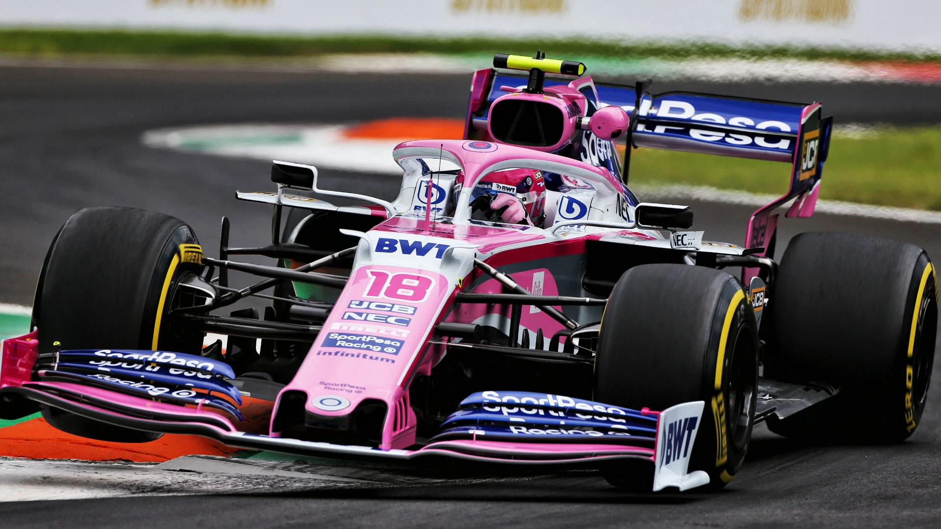 Lance Stroll (CDN) Racing Point F1 Team RP19.
06.09.2019. Formula 1 World Championship, Rd 14, Italian Grand Prix, Monza, Italy, Practice Day.
- www.xpbimages.com, EMail: requests@xpbimages.com - copy of publication required for printed pictures. Every used picture is fee-liable. © Copyright: Moy / XPB Images