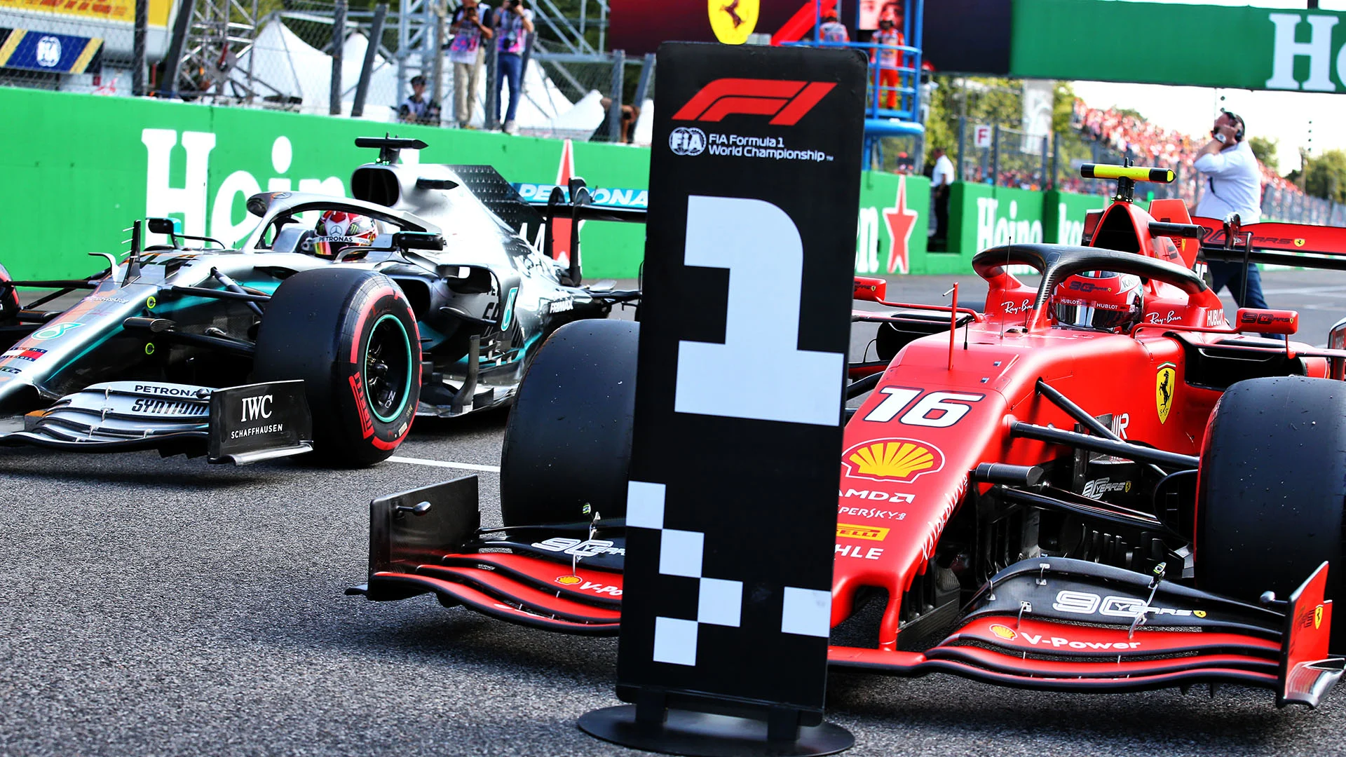Charles Leclerc (MON) Ferrari SF90 in pole position in qualifying parc ferme.
07.09.2019. Formula 1