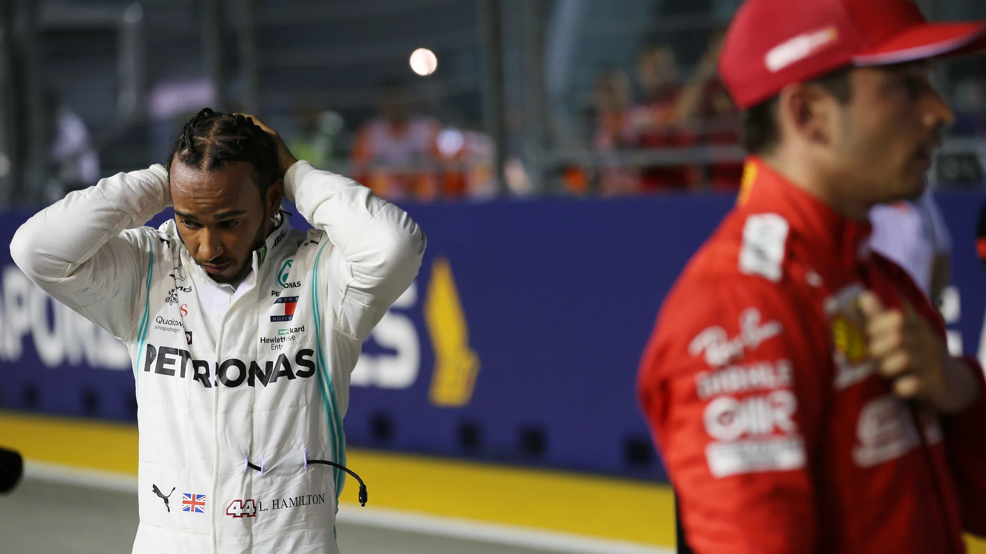 Lewis Hamilton (GBR) Mercedes AMG F1 W10 and Charles Leclerc (MON) Ferrari SF90.
21.09.2019.