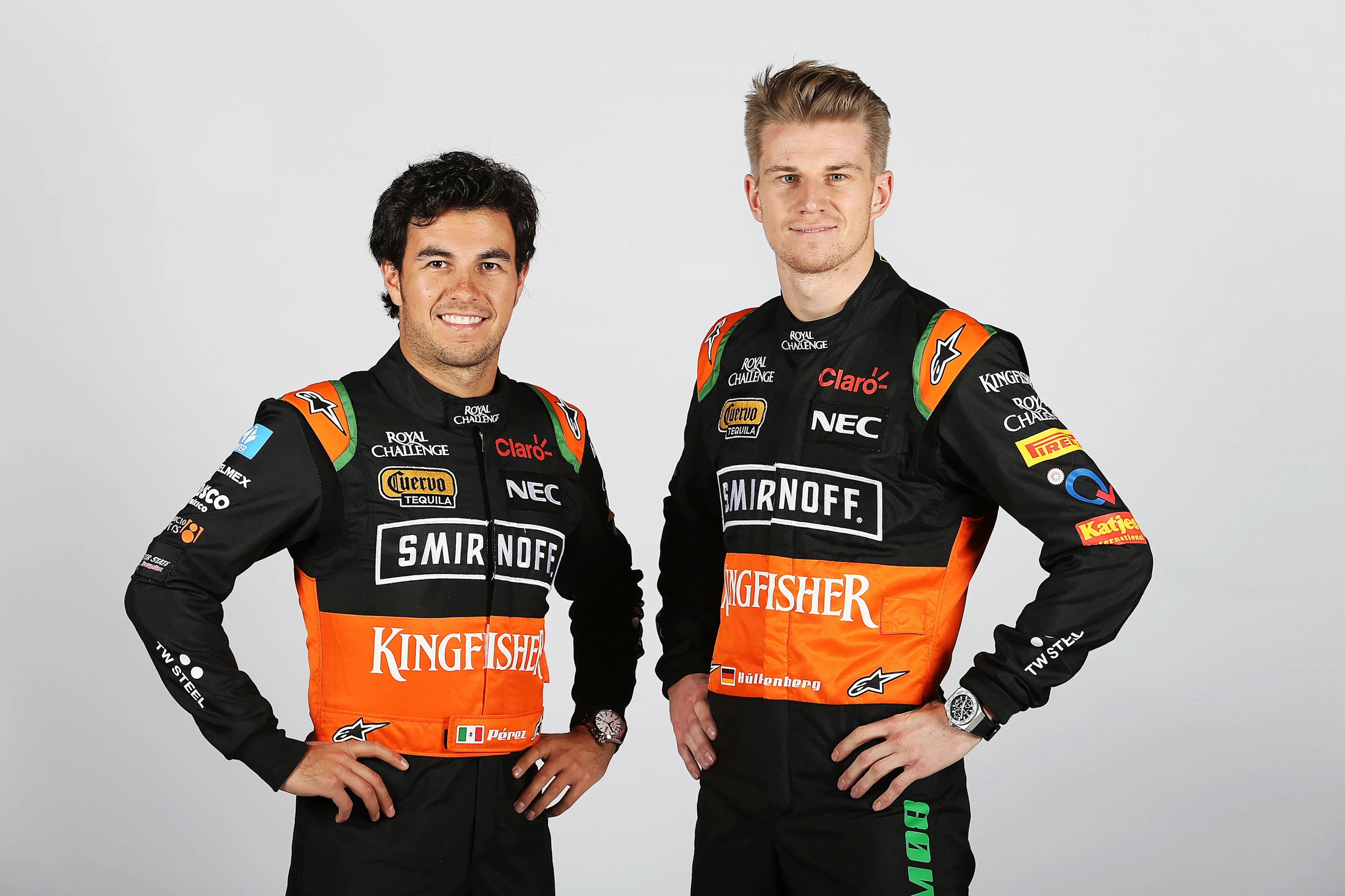 www.sutton-images.com - (L to R): Sergio Perez (MEX) Force India and Nico Hulkenberg (GER) Force