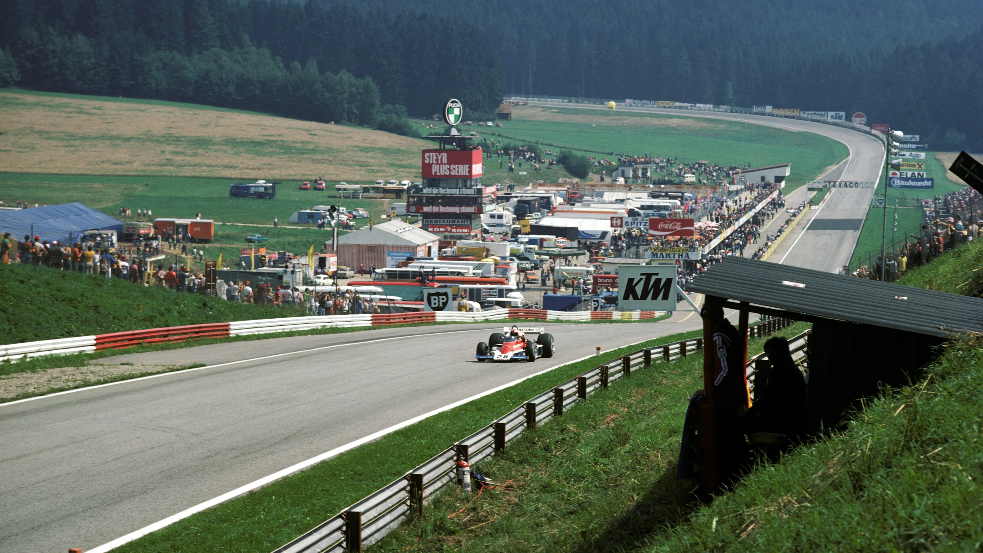 John Watson (GBR) Penske PC4, who claimed his first and PenskeÃ s only GP victory, climbs the steep