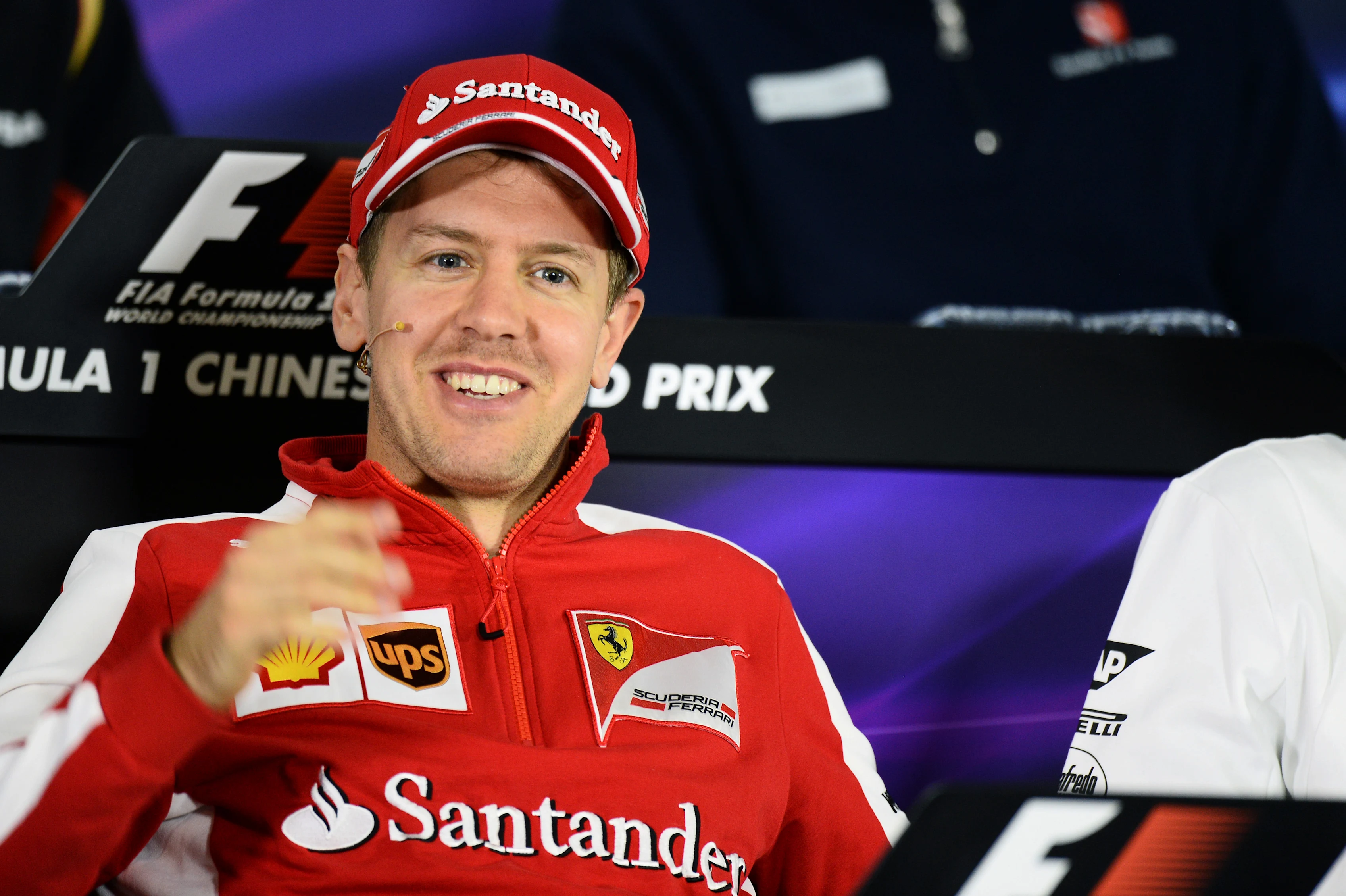 Sebastian Vettel (GER) Ferrari in the Press Conference at Formula One World Championship, Rd3,