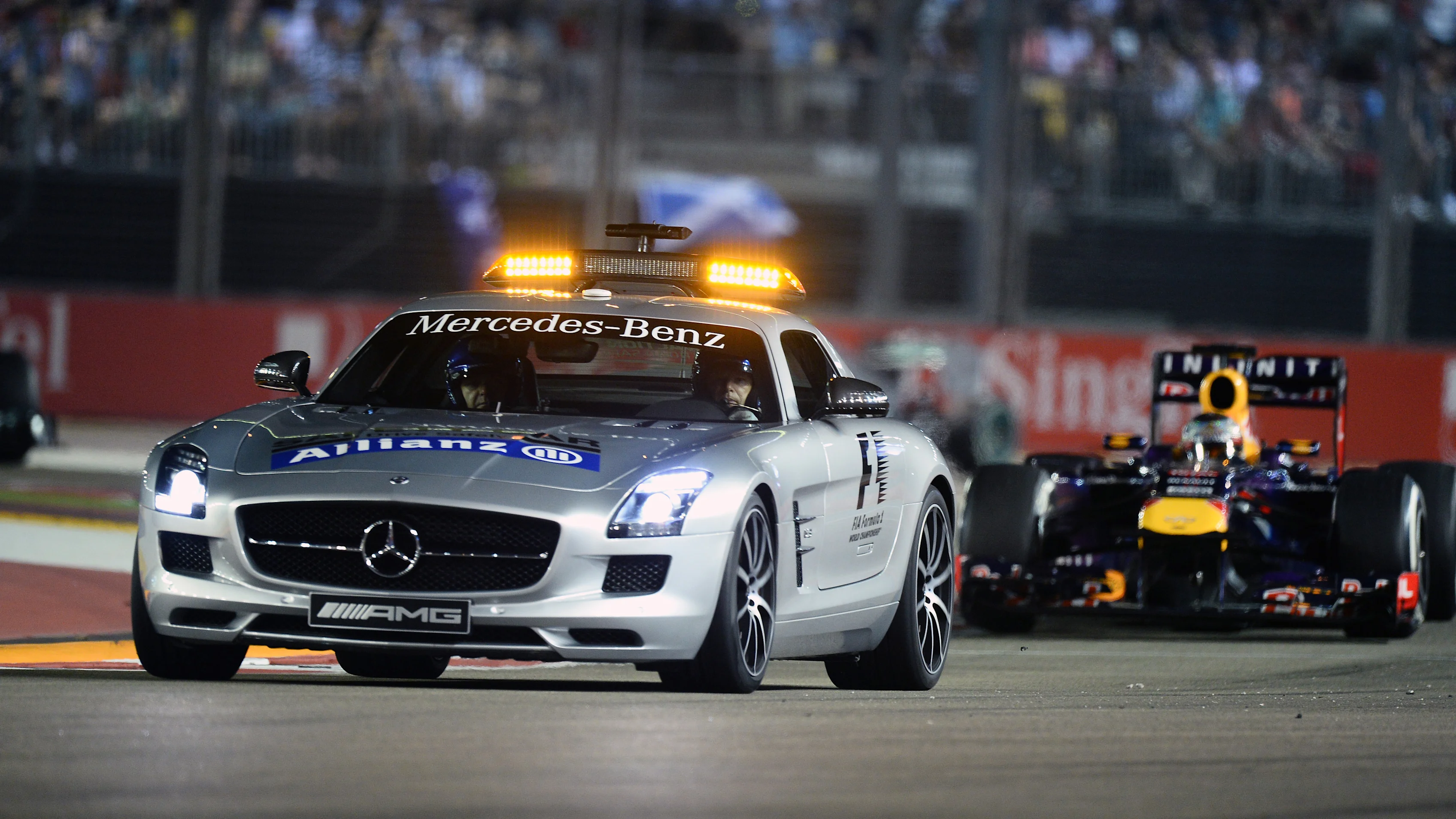 Sebastian Vettel (GER) Red Bull Racing RB9 follows the Safety Car. Formula One World Championship,