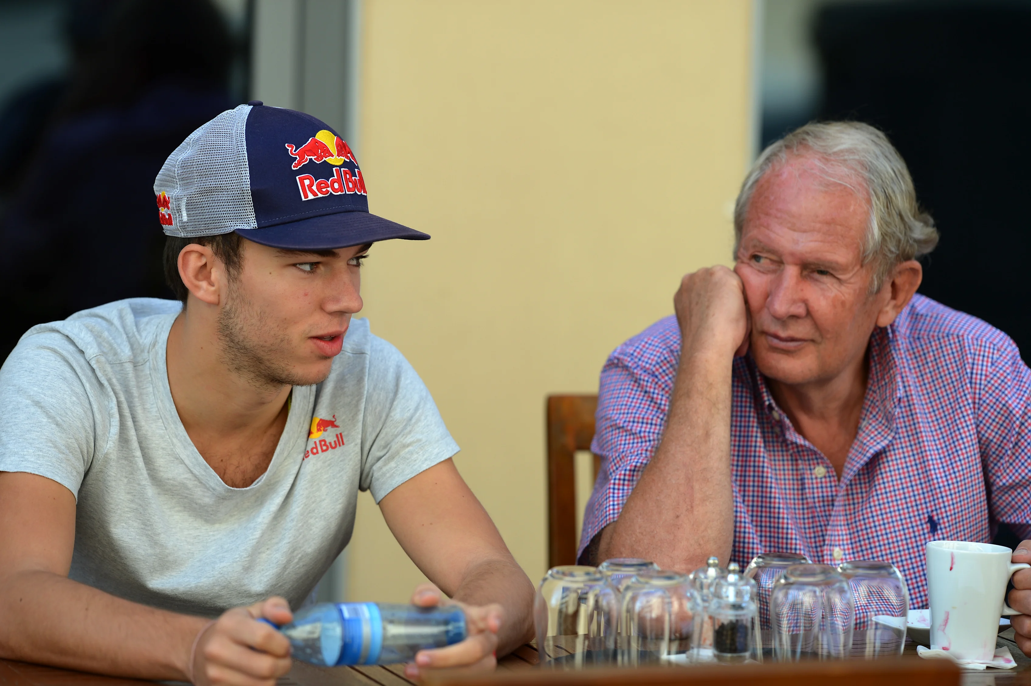 Pierre Gasly and Red Bull motorsport advisor Helmut Marko. Formula One Testing, Yas Marina Circuit, Abu Dhabi, UAE, Wedensday 26 November 2014. © Sutton Motorsport Images