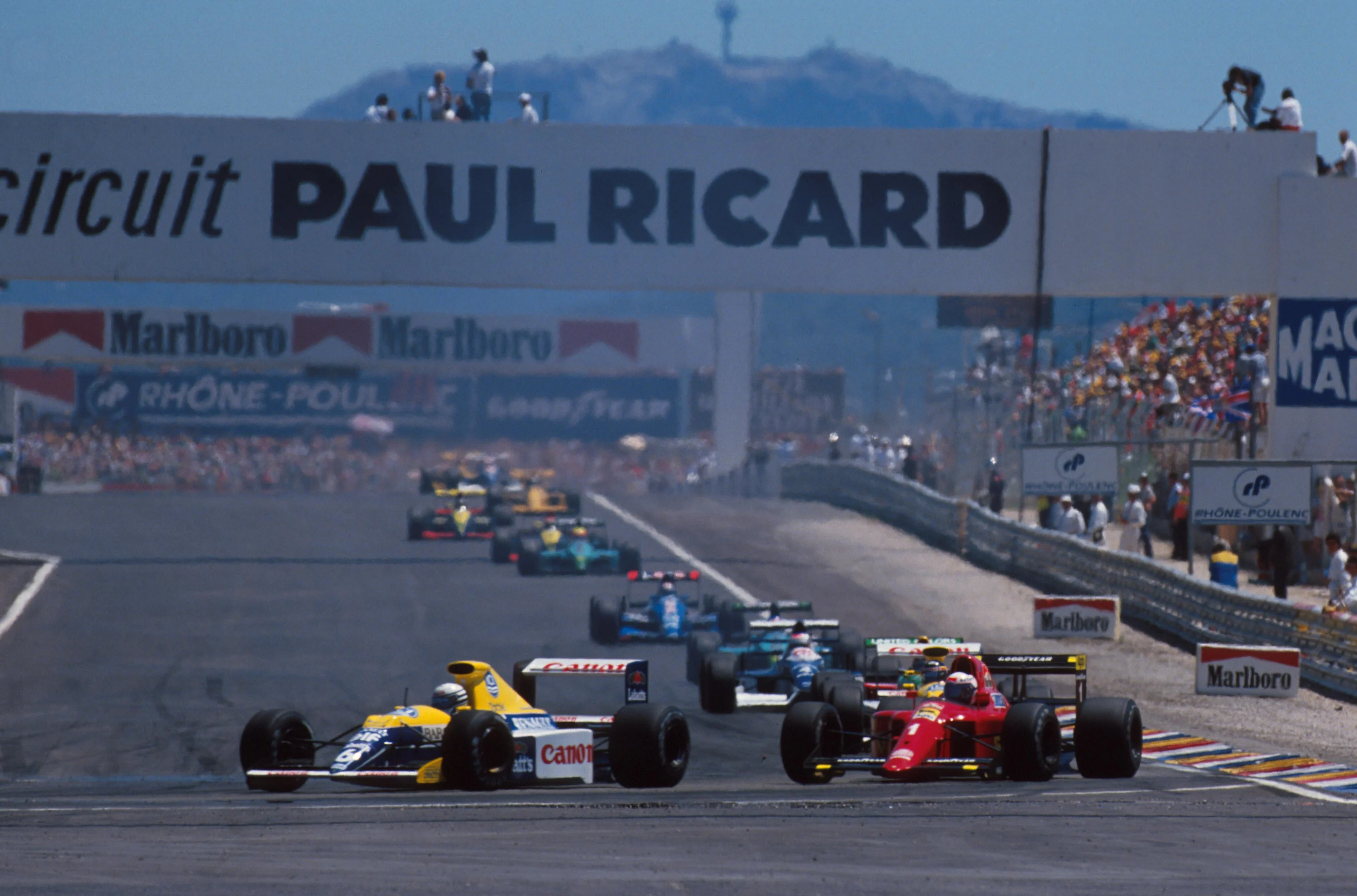 Riccardo Patrese followed by race winner Alain Prost
French GP, Paul Ricard, France, 8 July