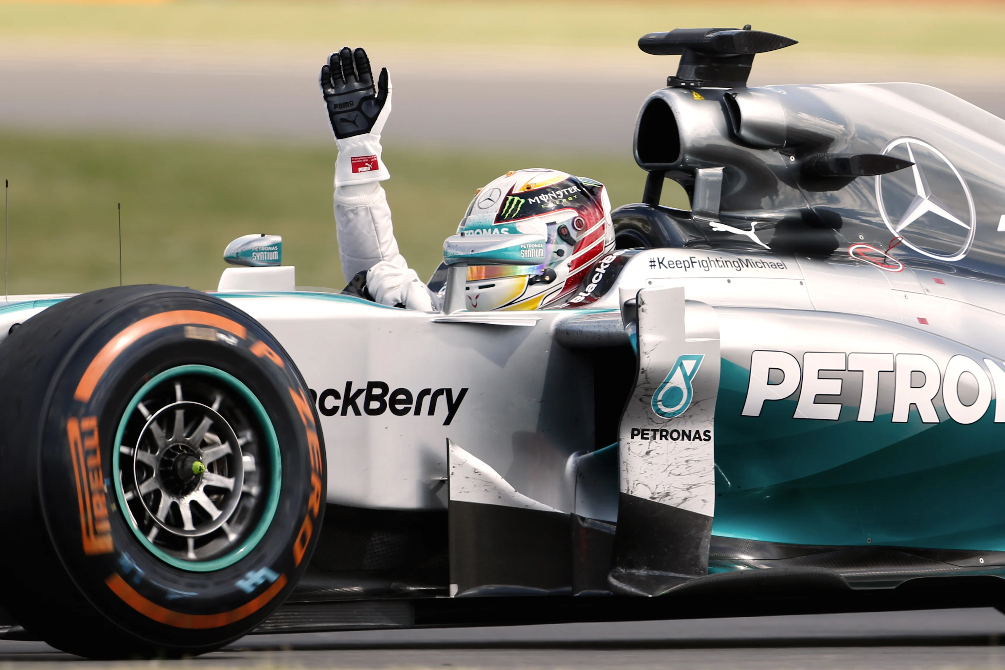 Race winner Lewis Hamilton (GBR) Mercedes AMG F1 W05 celebrates.
Formula One World Championship, Rd9, British Grand Prix, Race Day, Silverstone, England, Sunday 6 July 2014.
BEST IMAGE © Sutton Motorsport Images