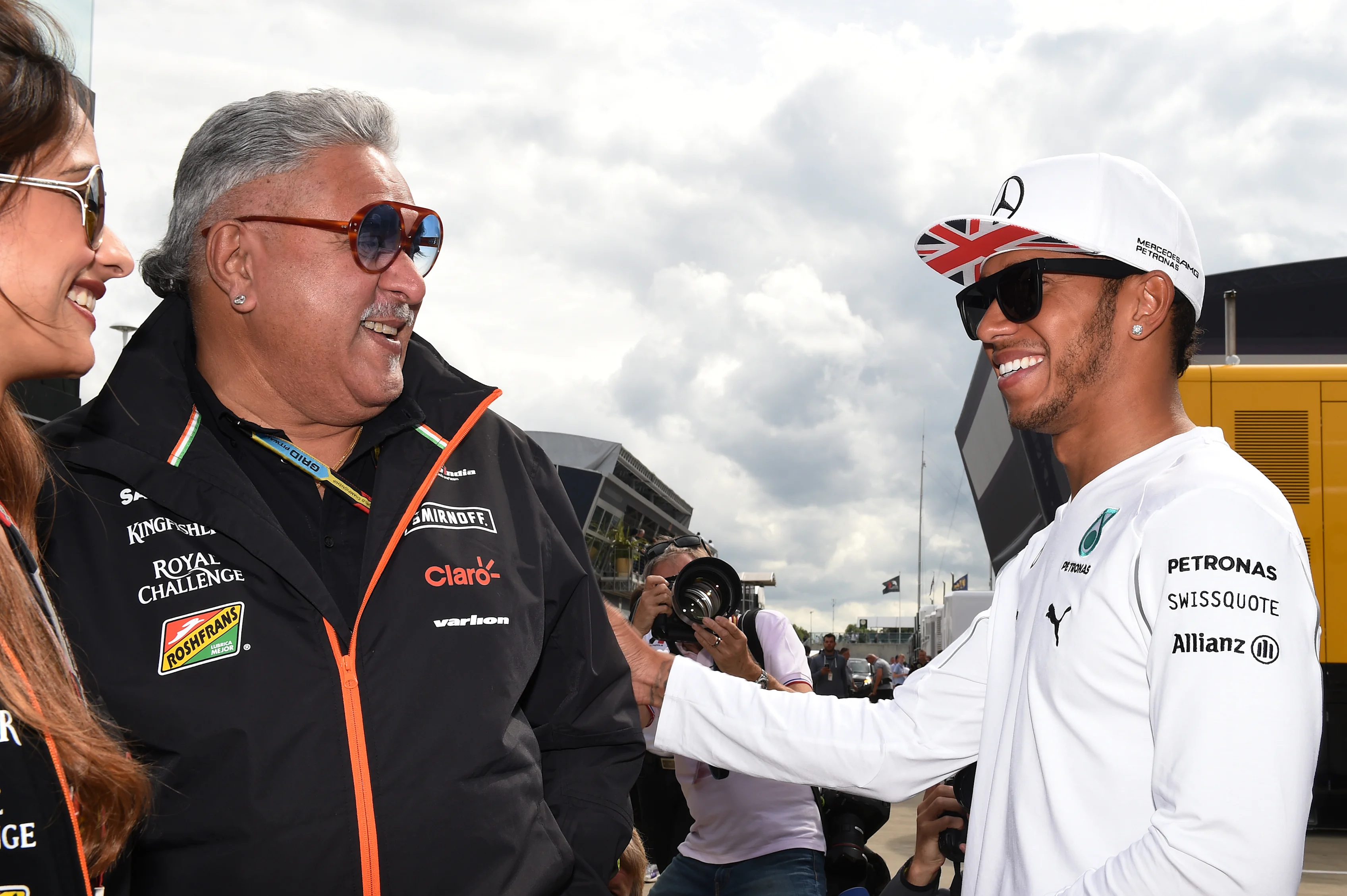 Dr. Vijay Mallya (IND) Force India Formula One Team Owner and Lewis Hamilton (GBR) Mercedes AMG
