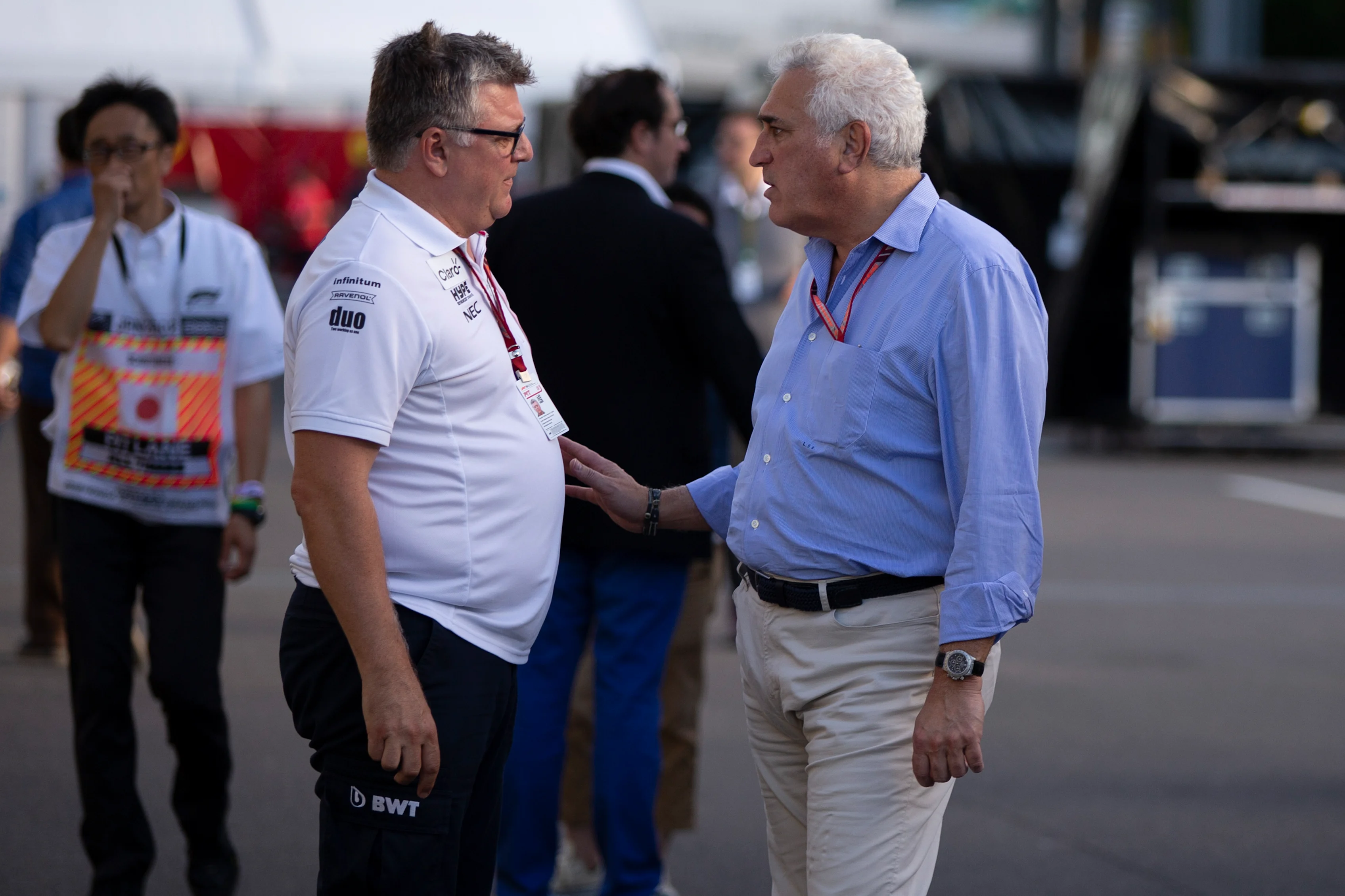 SUZUKA, JAPAN - OCTOBER 07: (L to R): Otmar Szafnauer, Racing Point Force India Team Principal and