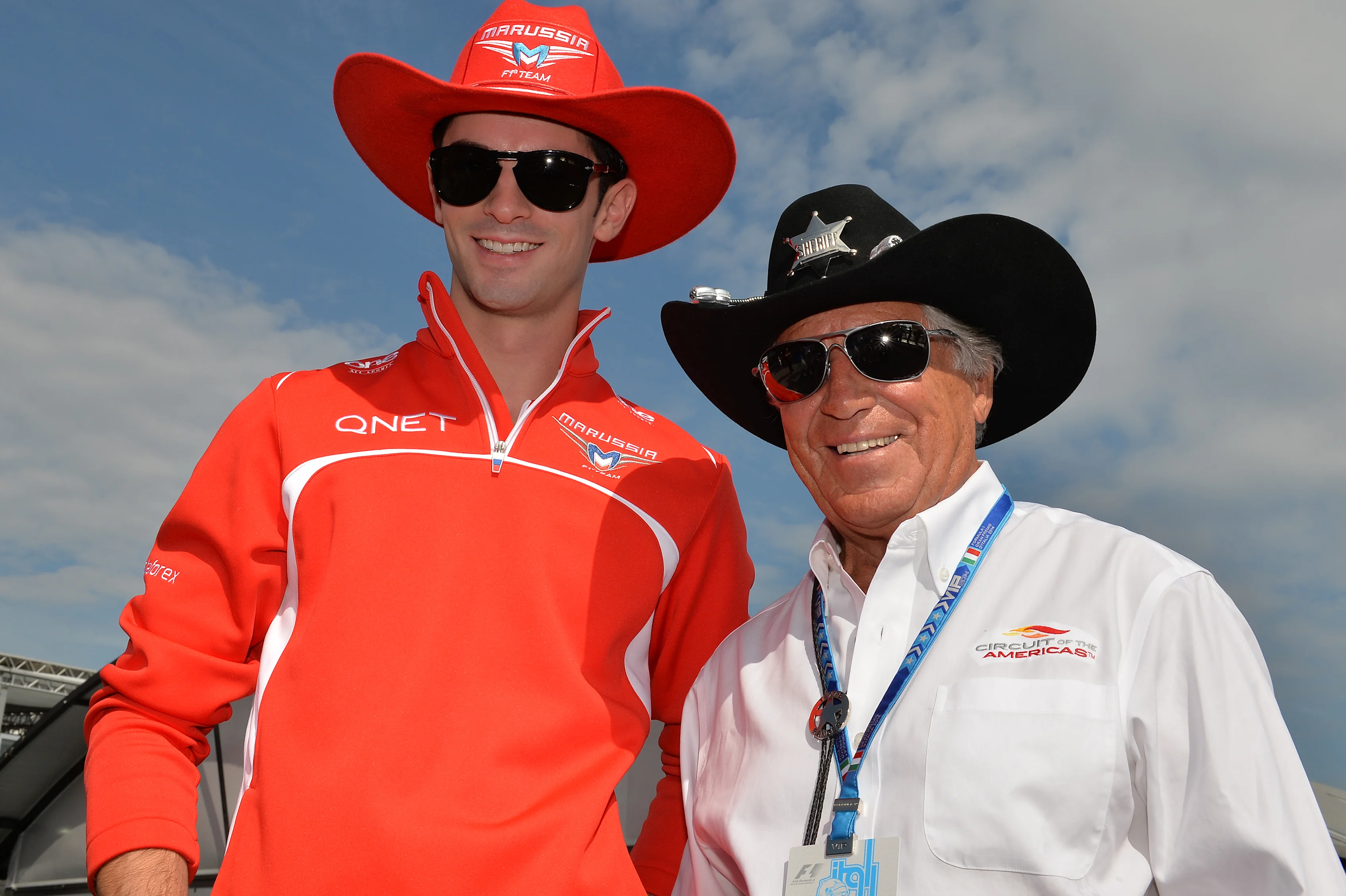 Mario Andretti (USA) COTA Ambassador with Alexander Rossi (USA) Marussia and USGP Cowboy