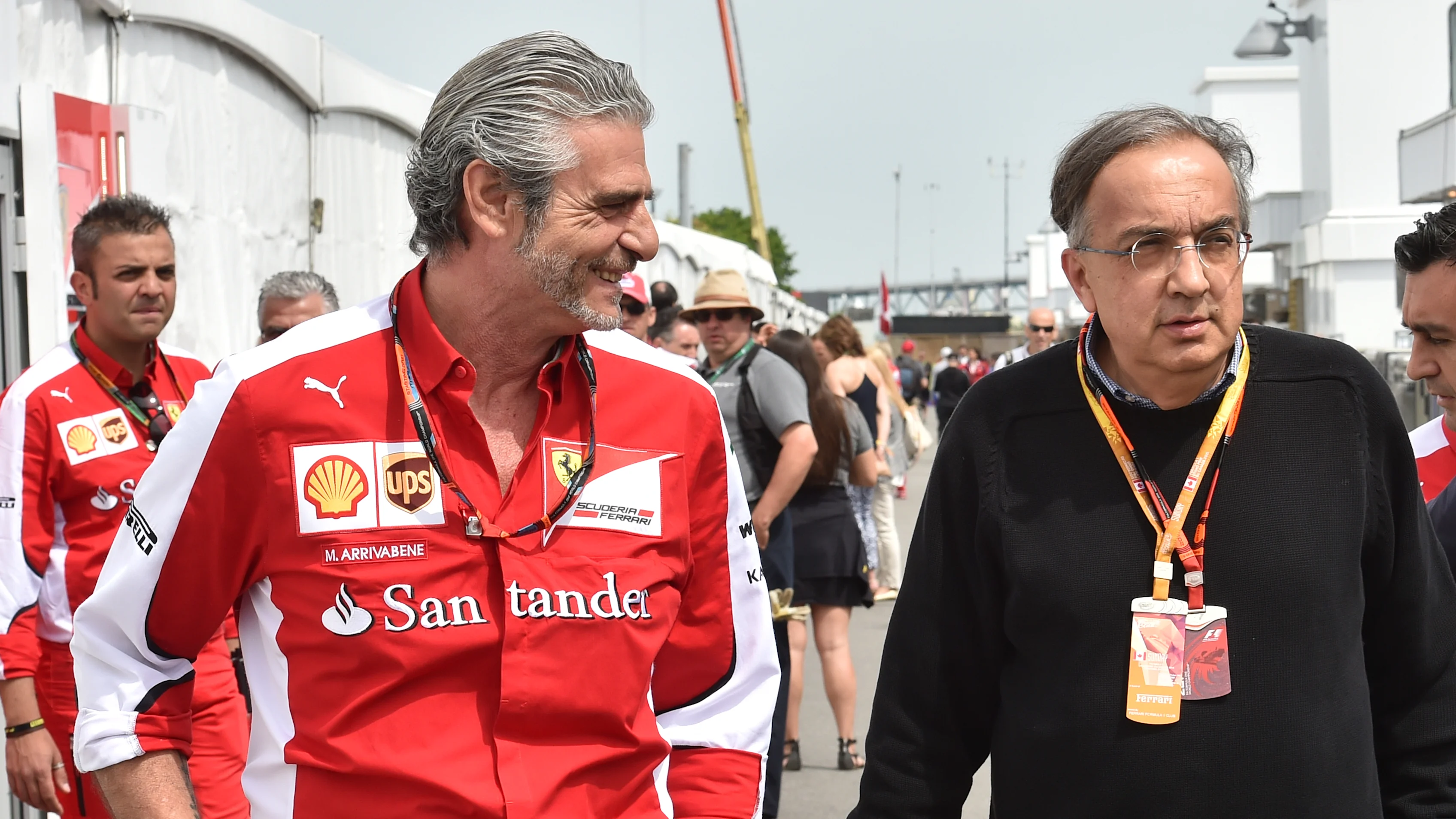 Maurizio Arrivabene (ITA) Ferrari Team Principal and Sergio Marchionne (ITA) CEO FIAT at Formula