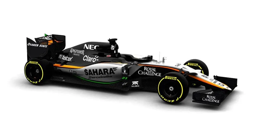 Force India's 2015 car, the VJM08. Copyright: Sahara Force India