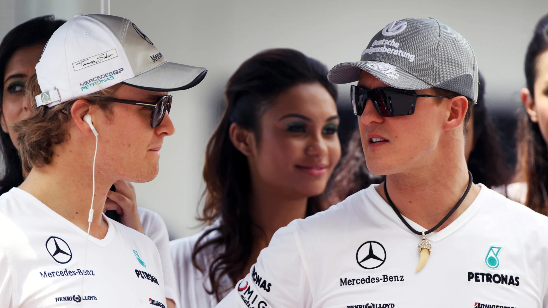 (L to R): Nico Rosberg (GER) Mercedes GP with team mate Michael Schumacher (GER) Mercedes GP on the
