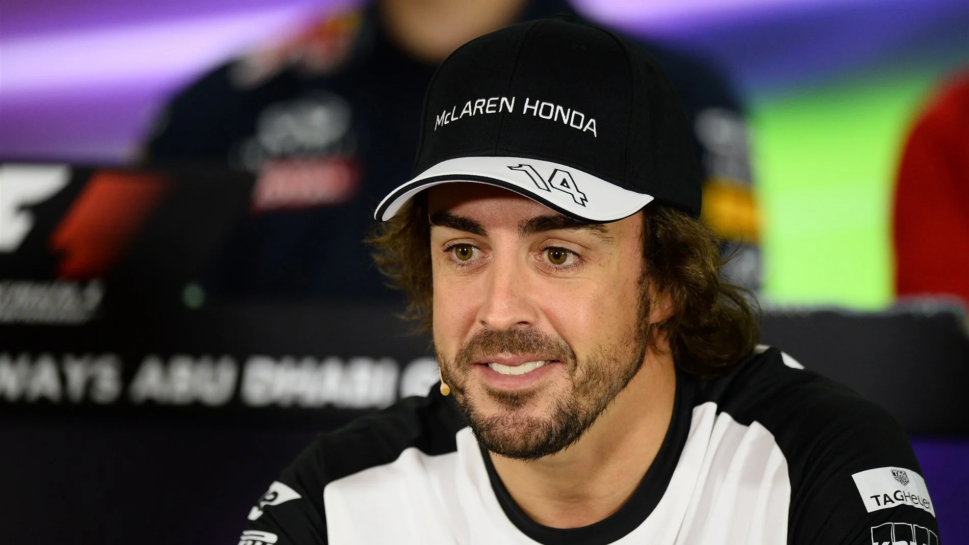 Fernando Alonso (ESP) McLaren in the press conference at Formula One World Championship, Rd19, Abu
