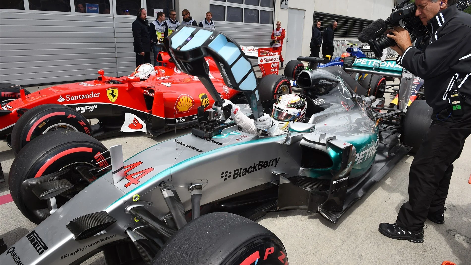 Pole sitter Lewis Hamilton (GBR) Mercedes AMG F1 W06 in parc ferme at Formula One World Championship, Rd8, Austrian Grand Prix, Qualifying, Spielberg, Austria, Saturday 20 June 2015. © Sutton Motorsport Images