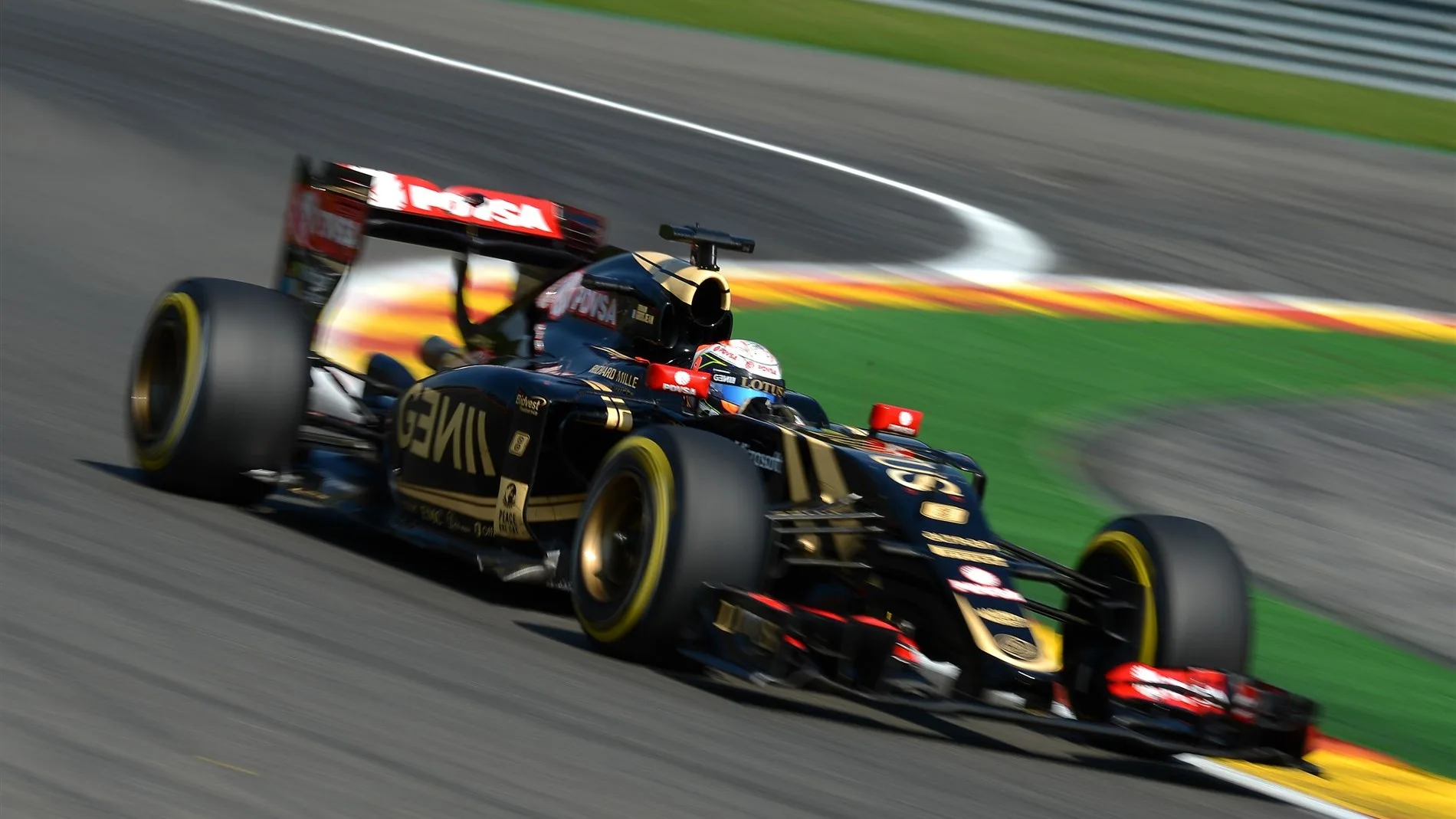 Romain Grosjean (FRA) Lotus E23 Hybrid at Formula One World Championship, Rd11, Belgian Grand Prix,