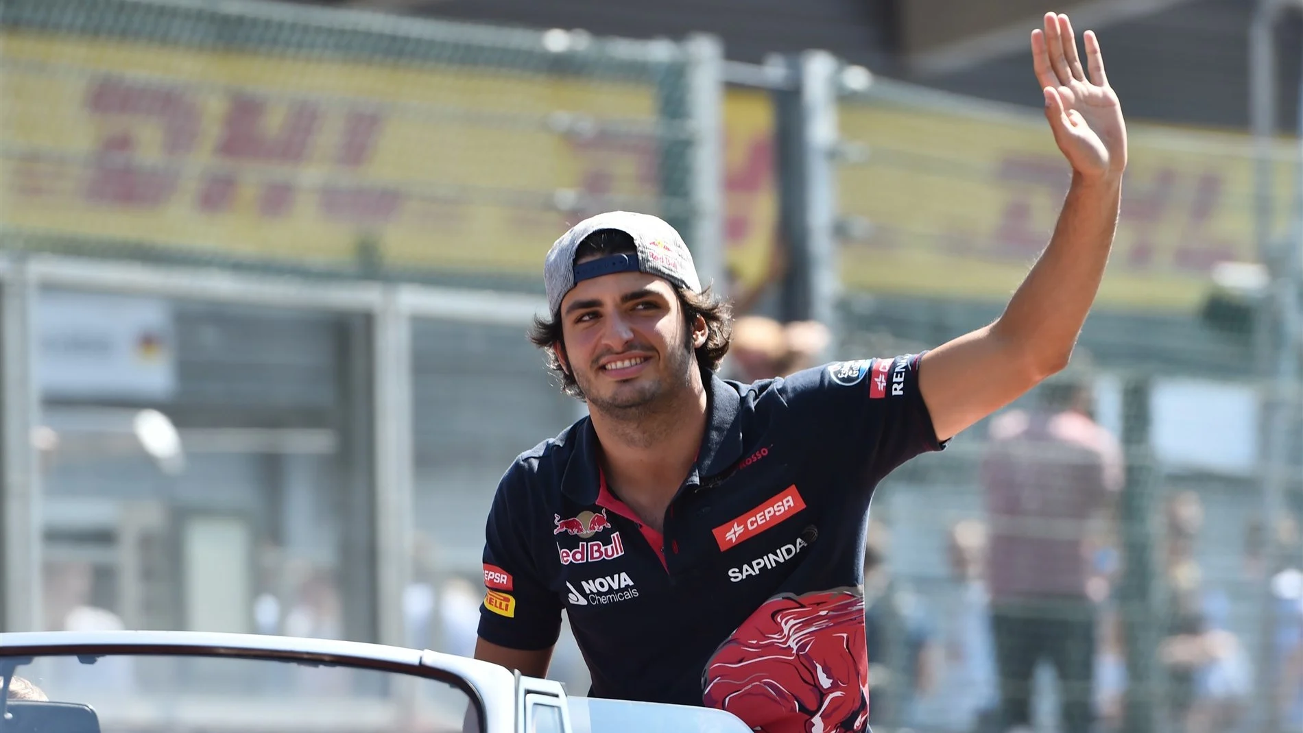 Carlos Sainz jr (ESP) Scuderia Toro Rosso on the drivers parade at Formula One World Championship, Rd11, Belgian Grand Prix, Race, Spa Francorchamps, Belgium, Sunday 23 August 2015. © Sutton Motorsport Images