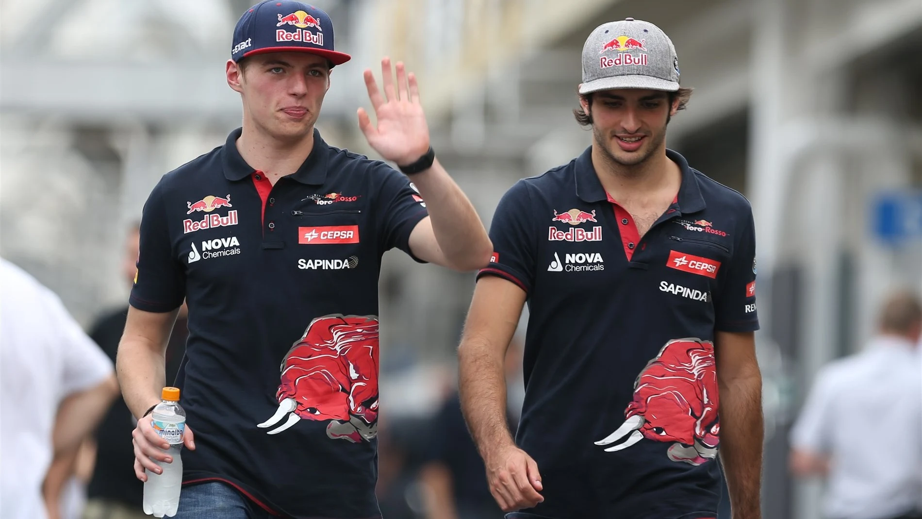 Max Verstappen (NDL) Scuderia Toro Rosso and Carlos Sainz jr (ESP) Scuderia Toro Rosso at Formula