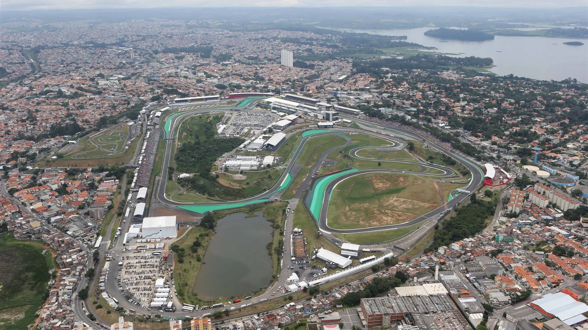 Aerial view at Formula One World Championship, Rd18, Brazilian Grand Prix, Race, Interlagos, Sao