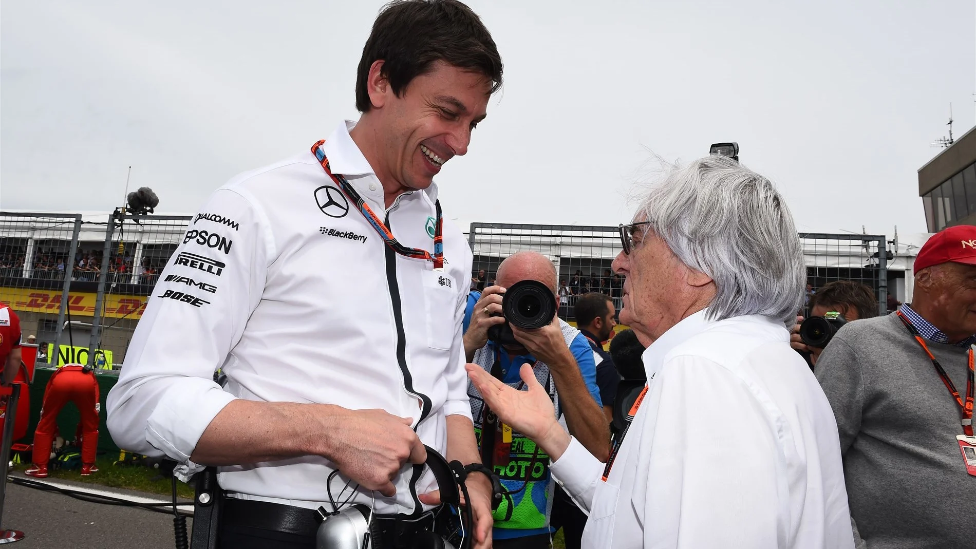 Toto Wolff (AUT) Mercedes AMG F1 Director of Motorsport and Bernie Ecclestone (GBR) CEO Formula One