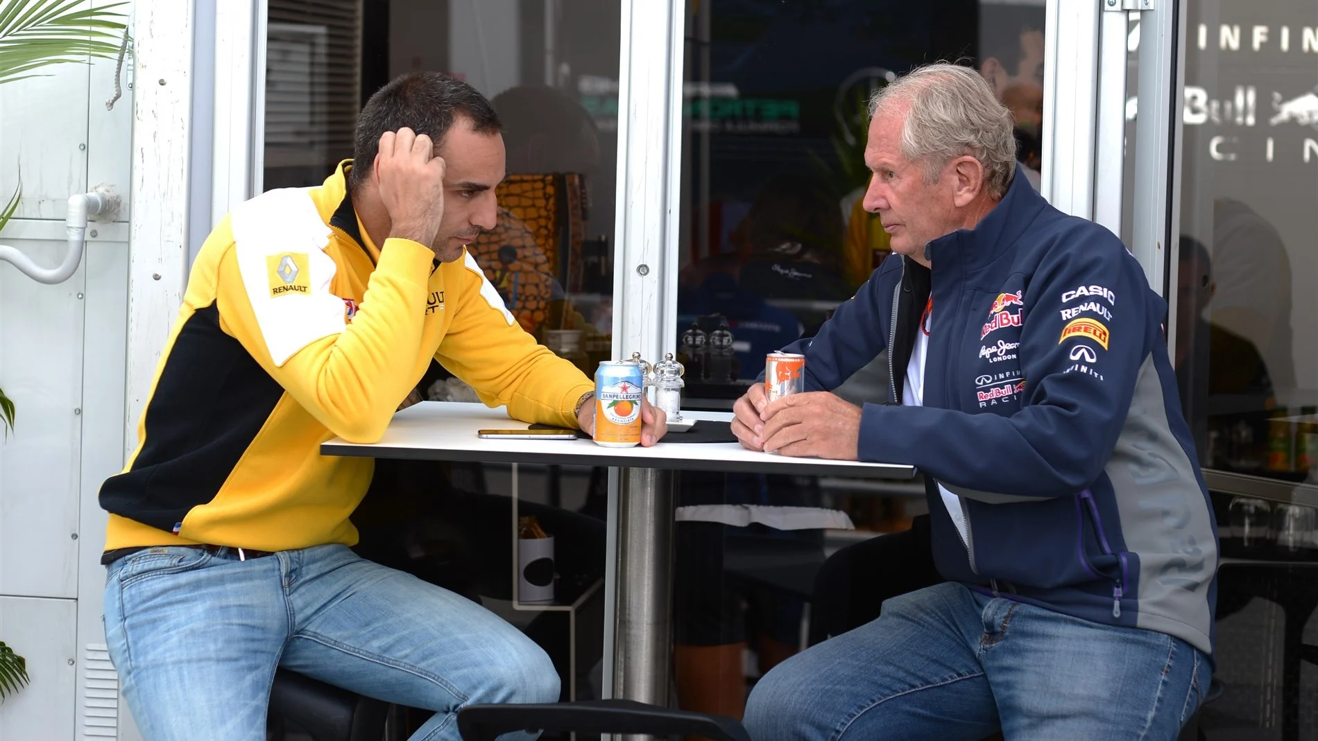 Cyril Abiteboul (FRA) Renault Sport and Dr Helmut Marko (AUT) Red Bull Motorsport Consultant at Formula One World Championship, Rd7, Canadian Grand Prix, Race, Montreal, Canada, Sunday 7 June 2015. © Sutton Motorsport Images