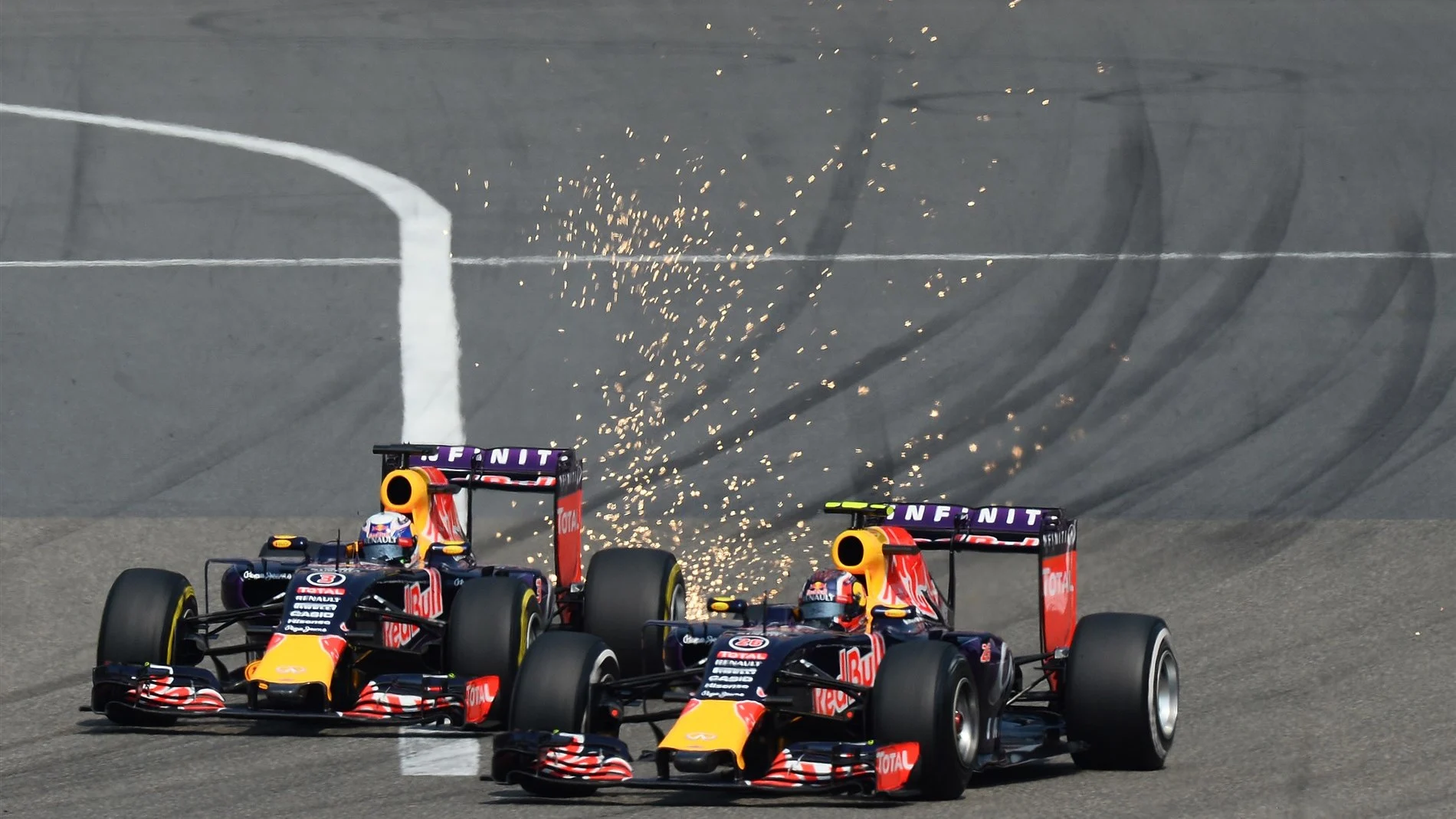 Daniel Ricciardo (AUS) Red Bull Racing RB11 and Daniil Kvyat (RUS) Red Bull Racing RB11 at Formula