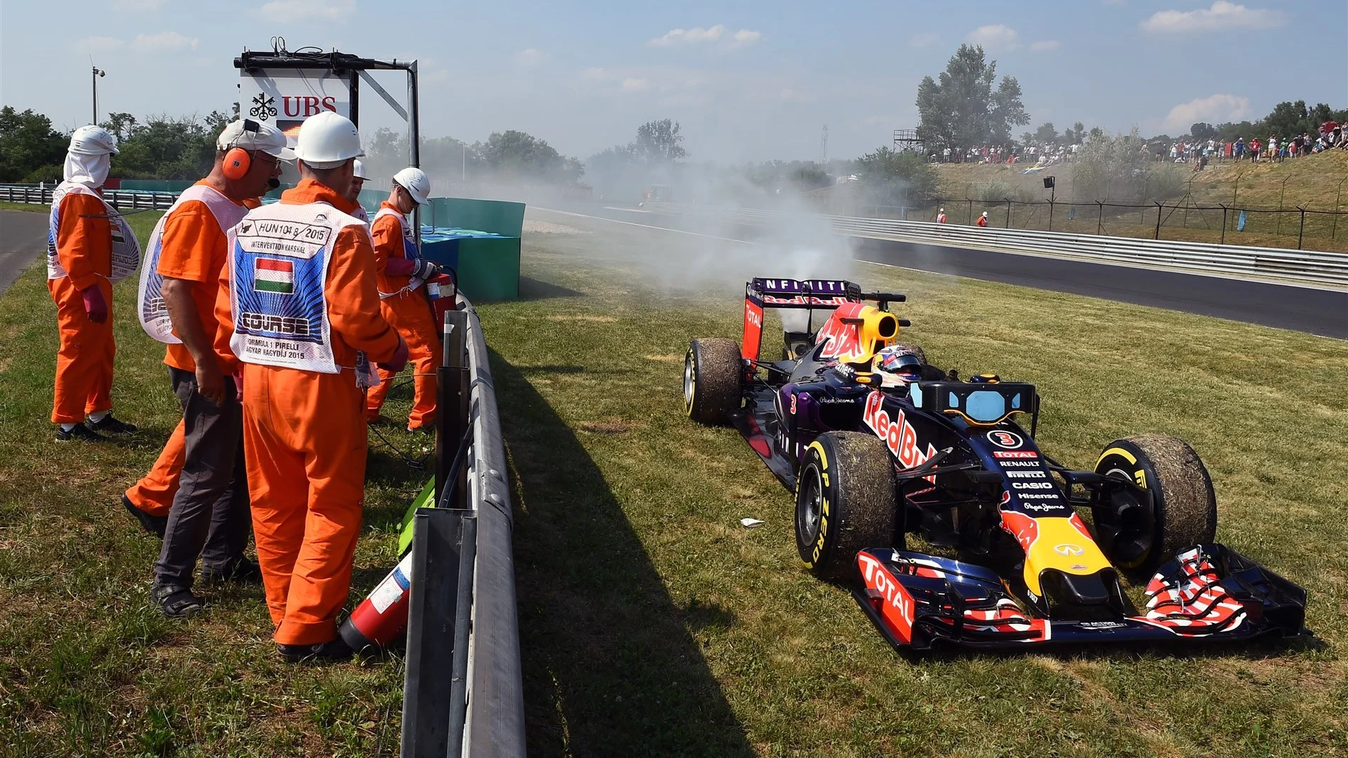 Daniel Ricciardo (AUS) Red Bull Racing RB11 suffered engine failure in FP2 at Formula One World