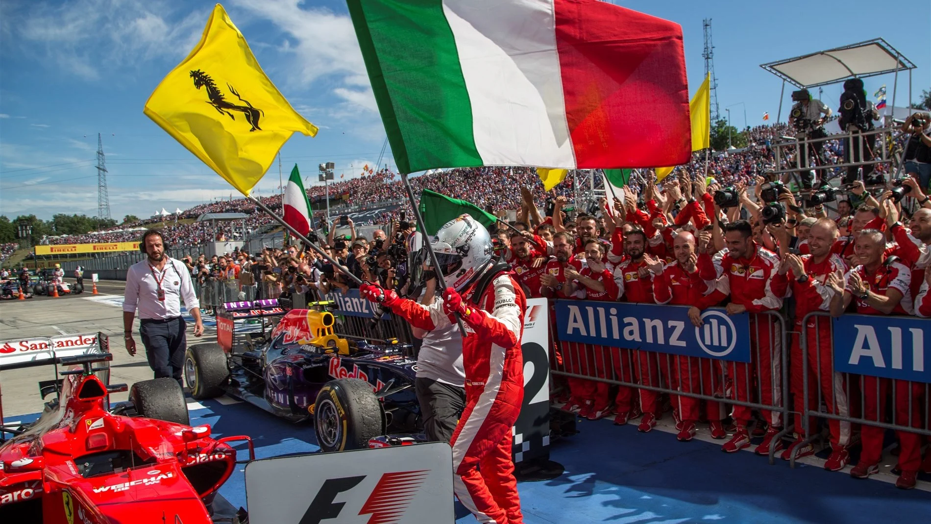 Race winner Sebastian Vettel (GER) Ferrari celebrates in parc ferme at Formula One World