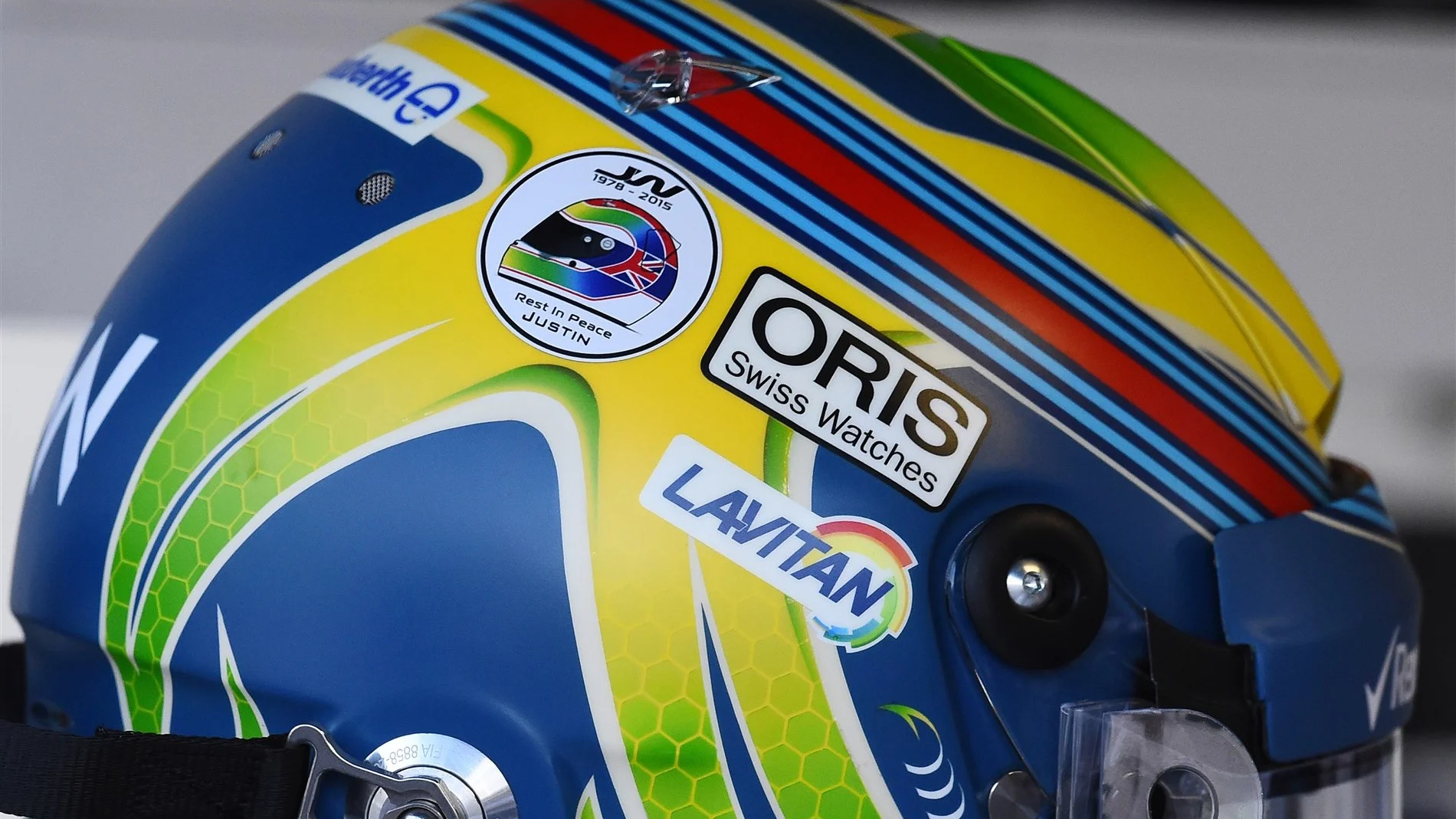 Felipe Massa (BRA) Williams with tribute to Justin Wilson (GBR) on his helmet at at Formula One World Championship, Rd12, Italian Grand Prix, Qualifying, Monza, Italy, Saturday 5  September 2015. © Sutton Motorsport Images